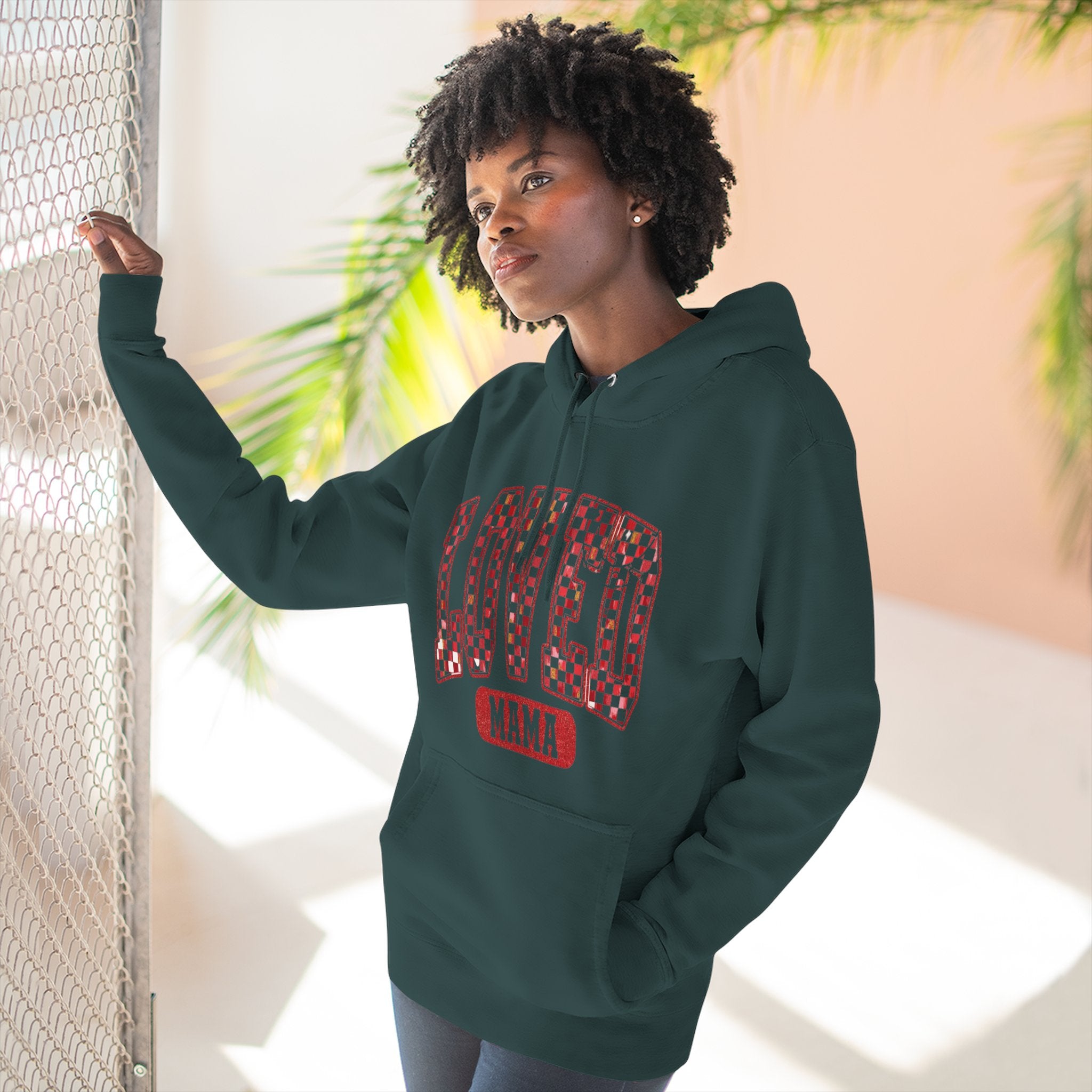 Hoodie  Loved Mama Checkerboard Graphic Hoodie