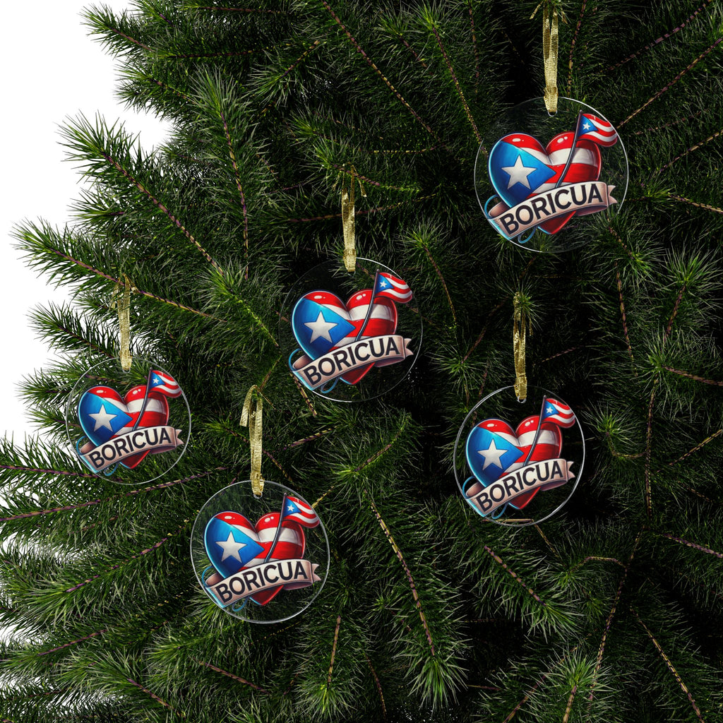 Boricua Pride Acrylic Ornaments - Puerto Rican Heart Decor