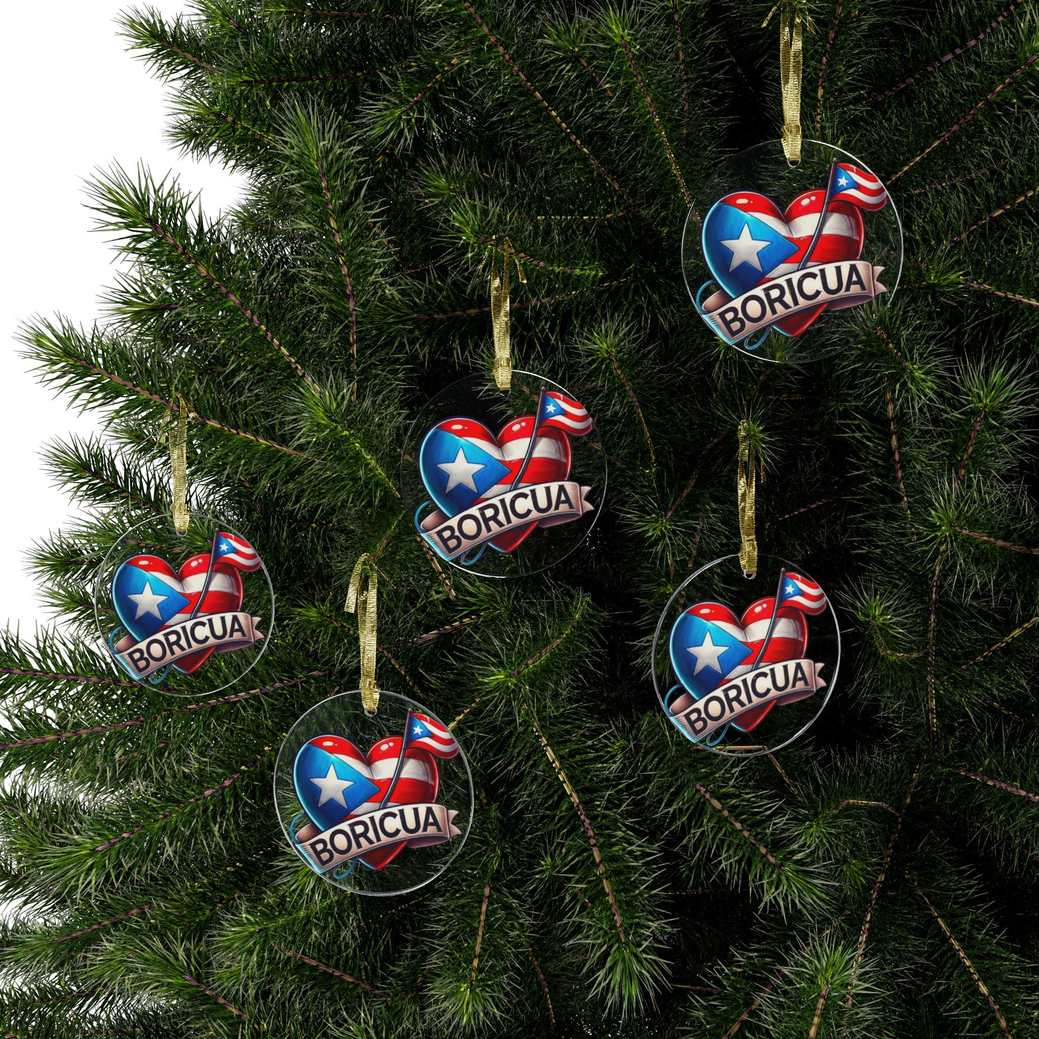 Boricua Pride Acrylic Ornaments - Puerto Rican Heart Decor