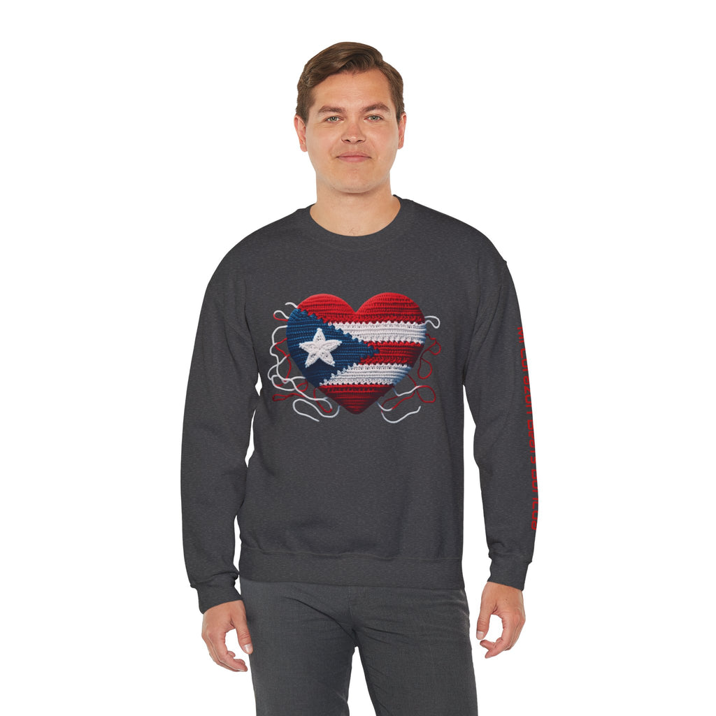 Puerto Rico Heart Crewneck Sweatshirt  Puerto Rican Flag Heart Knit Design