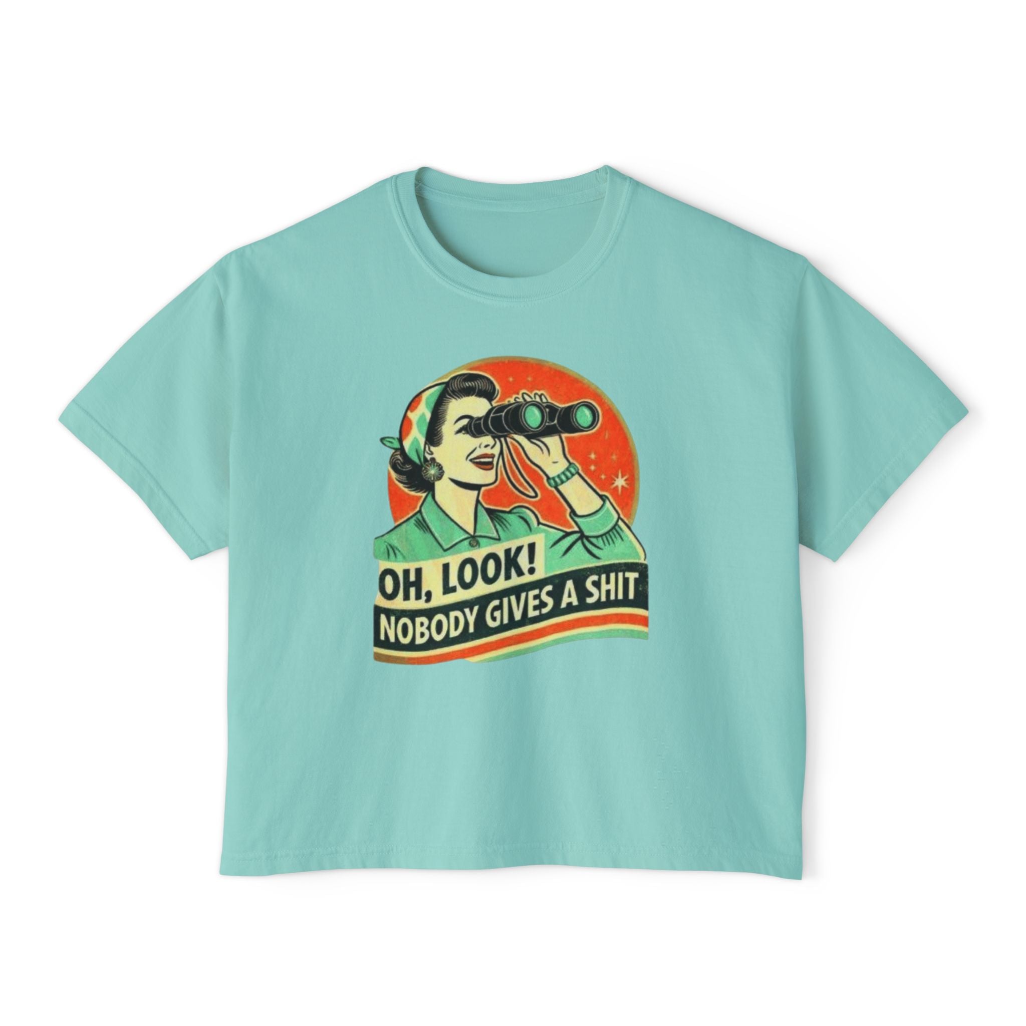 Graphic Tee — "Oh, Look! Nobody Gives a Shit" Retro Binoculars Design
