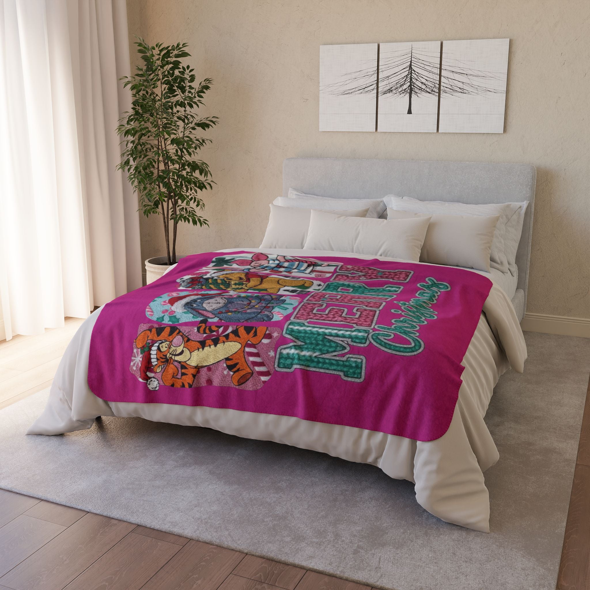 Winnie the Pooh Merry Christmas Fleece Sherpa Blanket