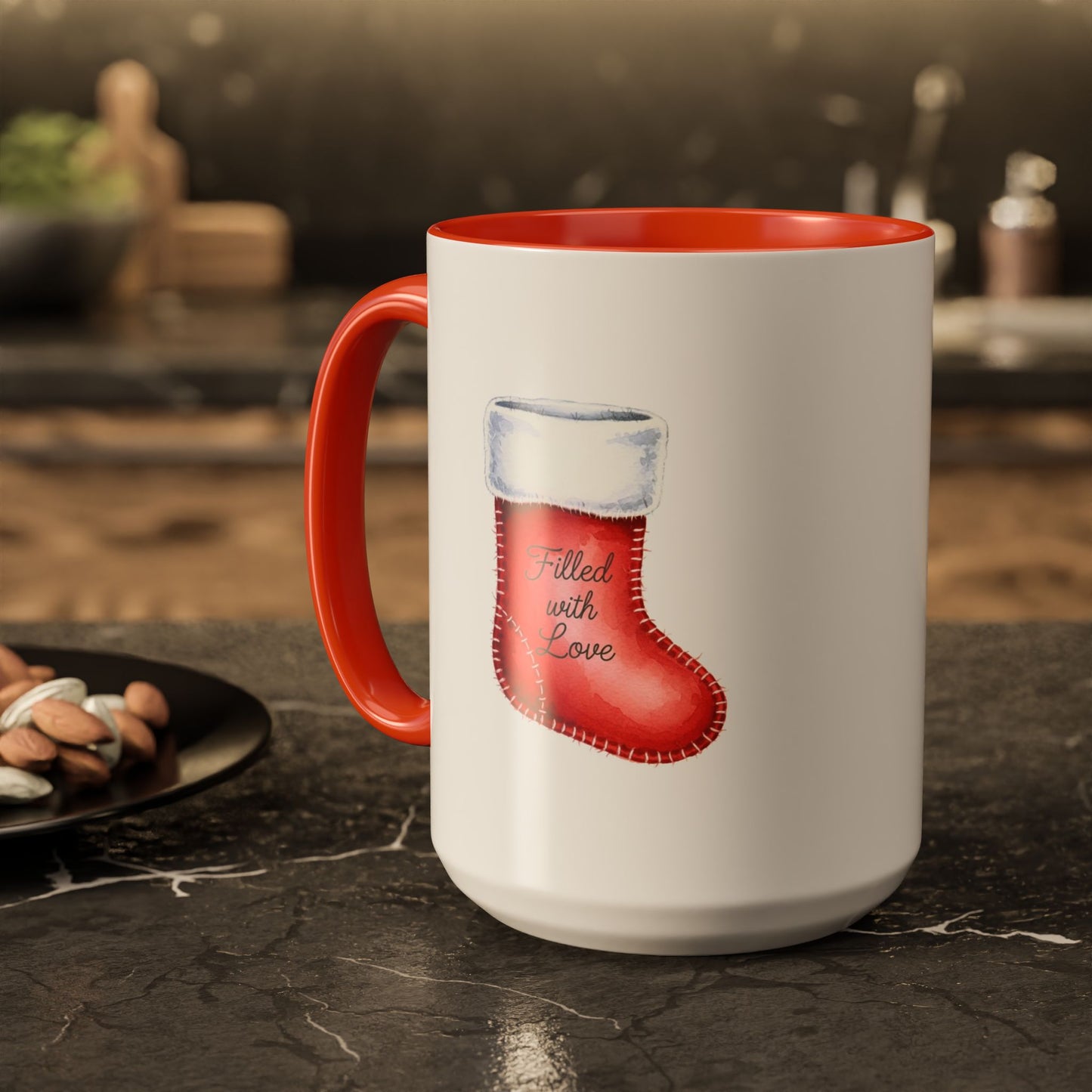 Holiday Mugs Christmas Gift Ideas Hot Cocoa & Coffee Cup Designs Filled with Love - Colorful 11oz & 15oz