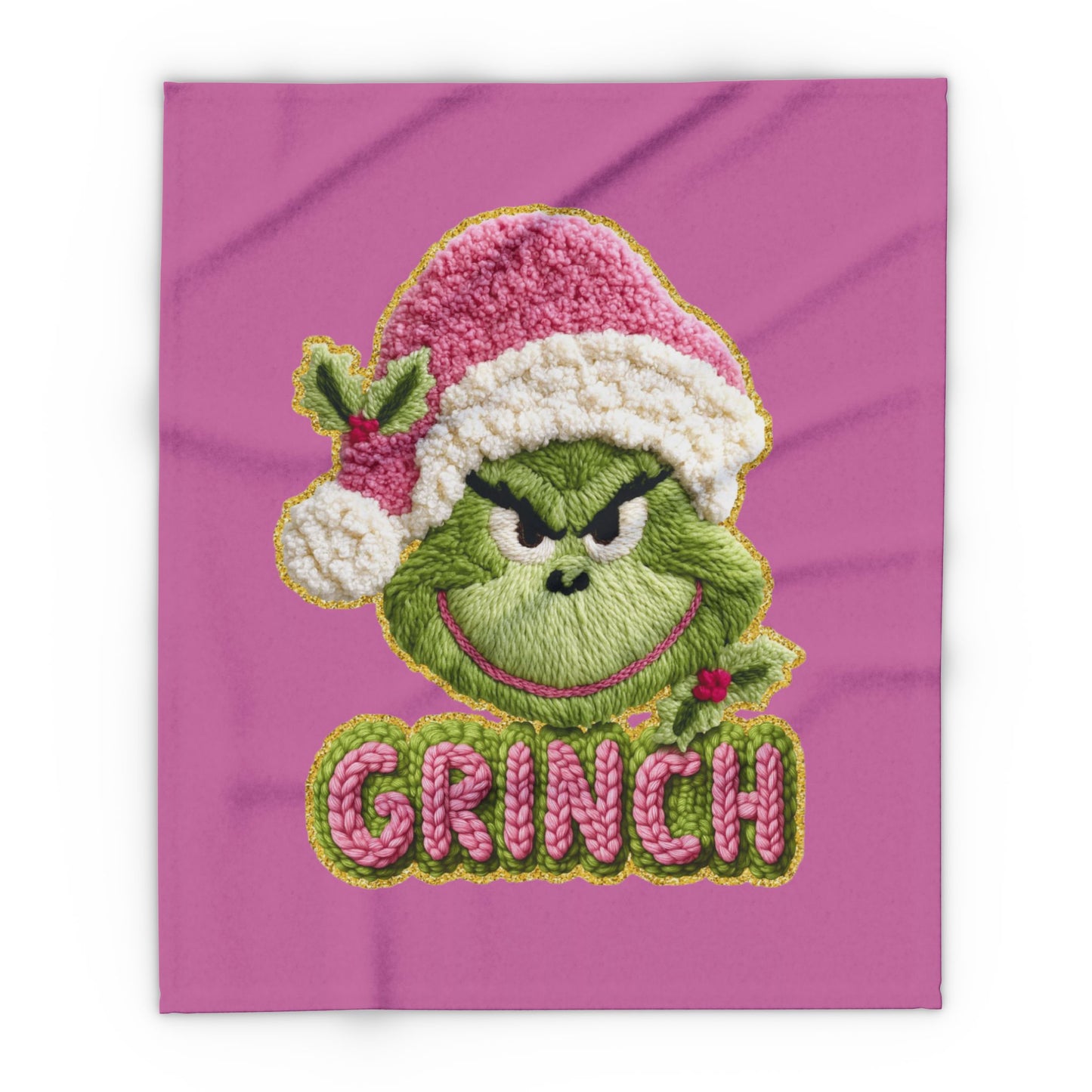 Holiday Christmas Blanket Grinch Holiday Fleece Blanket — Pink Santa Hat Cozy Throw