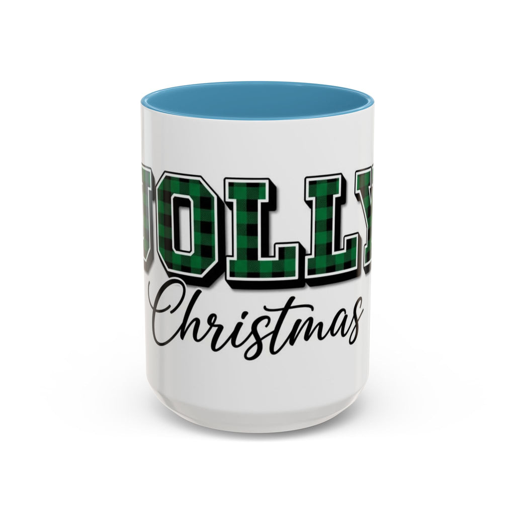 Holly Christmas Accent Coffee Mug — Green Plaid Holiday Gift (11/15oz)