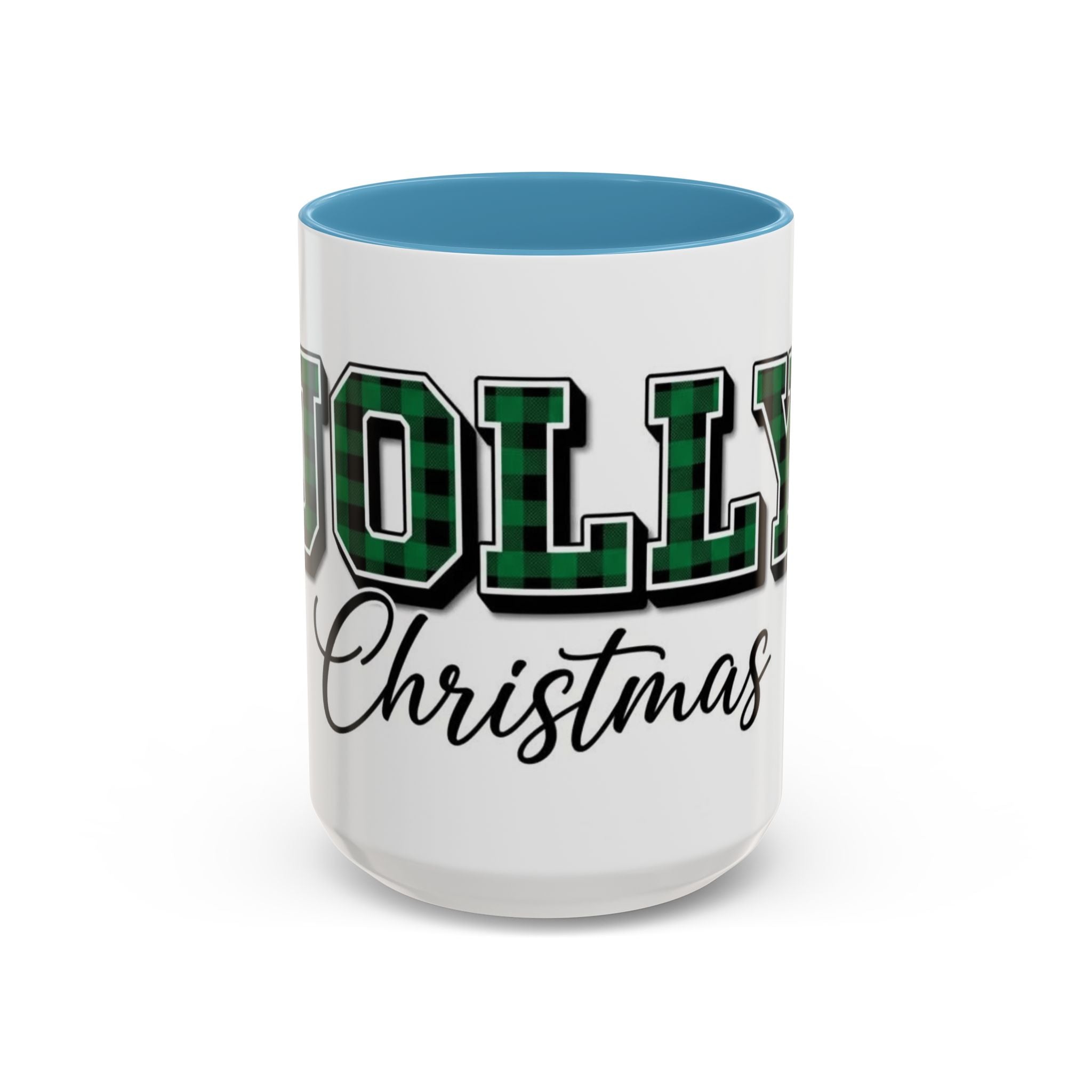 Holly Christmas Accent Coffee Mug — Green Plaid Holiday Gift (11/15oz)