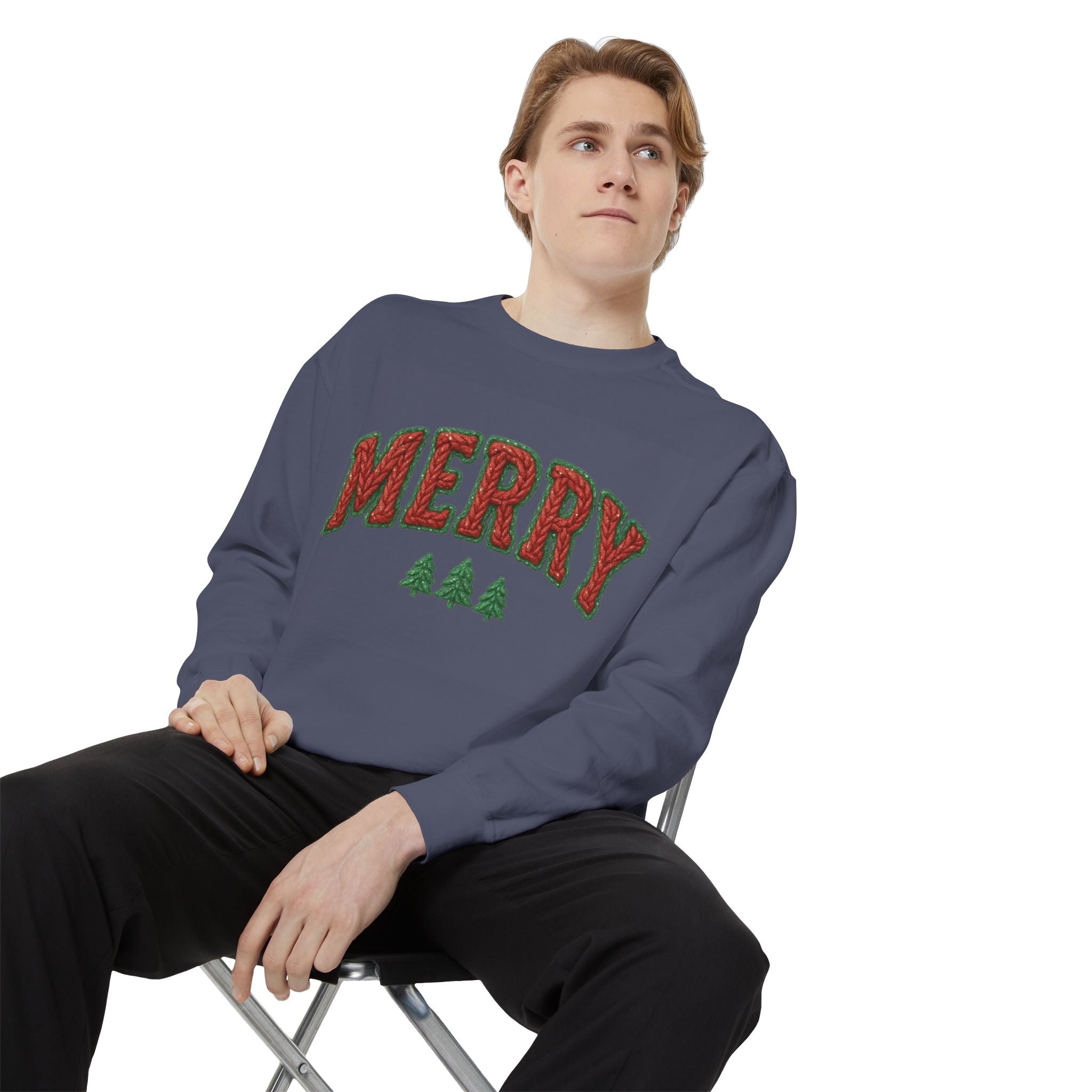Merry Holiday Sweatshirt — Cozy Christmas Pullover with Tree Graphics Festive Holiday Designs