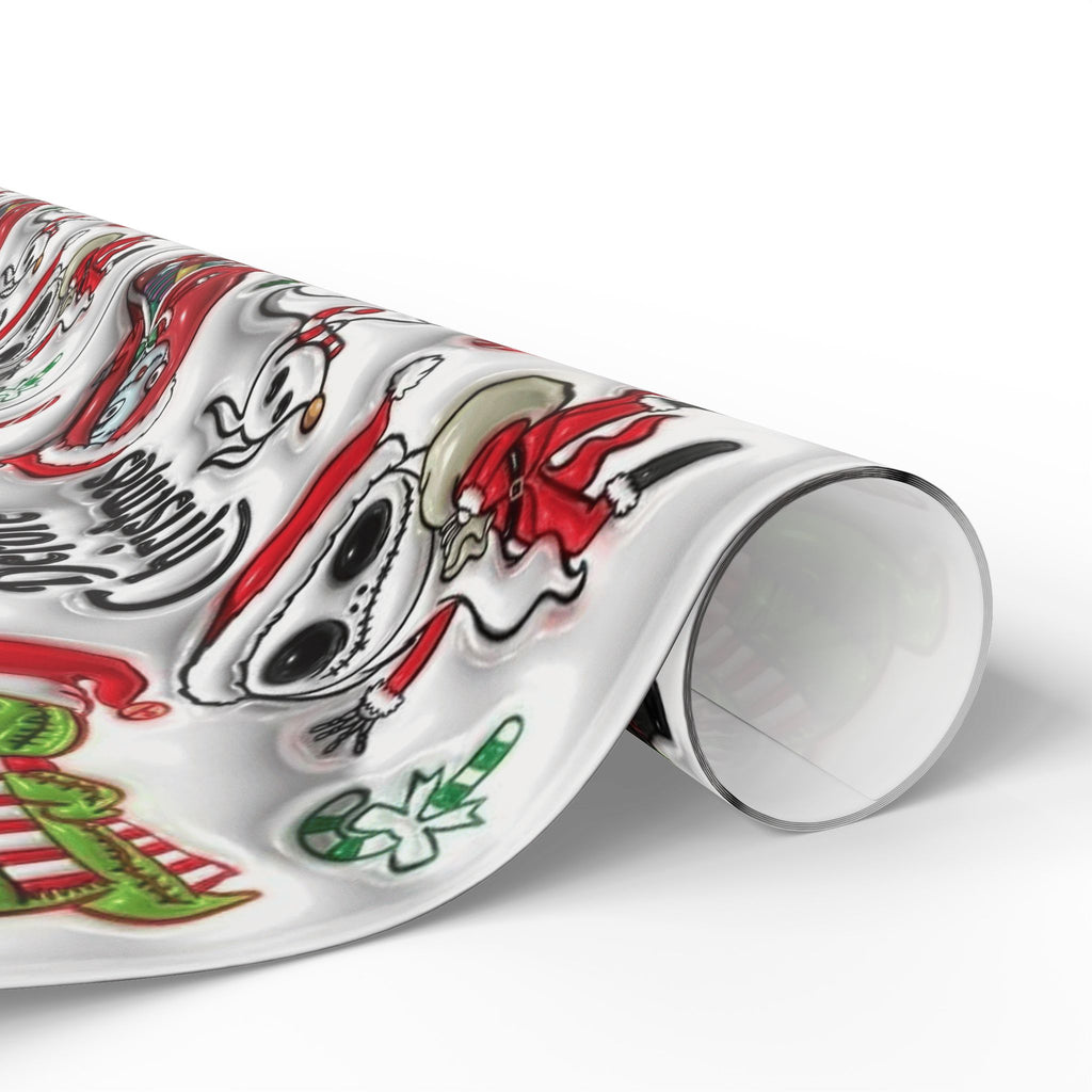Christmas Character Wrapping Paper Roll — Cute Festive Santa & Skeleton Gift Wrap Whimsical Holiday Gift Wrap