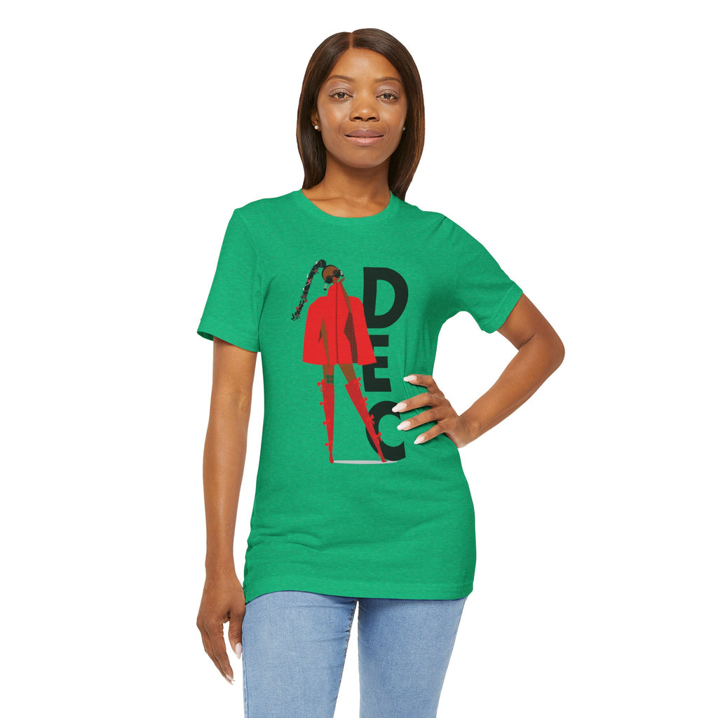 December Fashion Tee  Red Coat Model Graphic Shirt