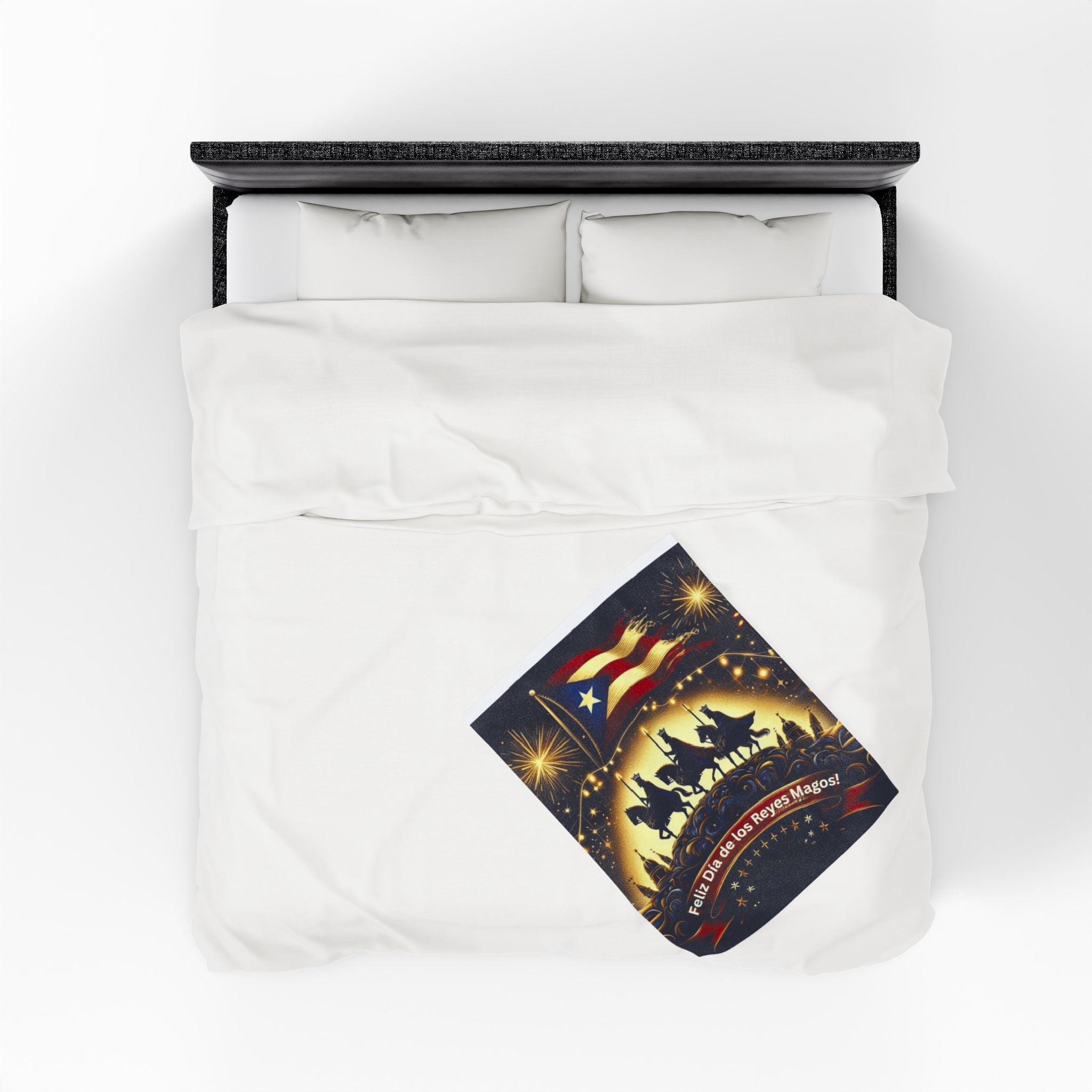 Velveteen Plush Blanket  Feliz Día de los Reyes Magos Puerto Rico Flag Holiday Throw