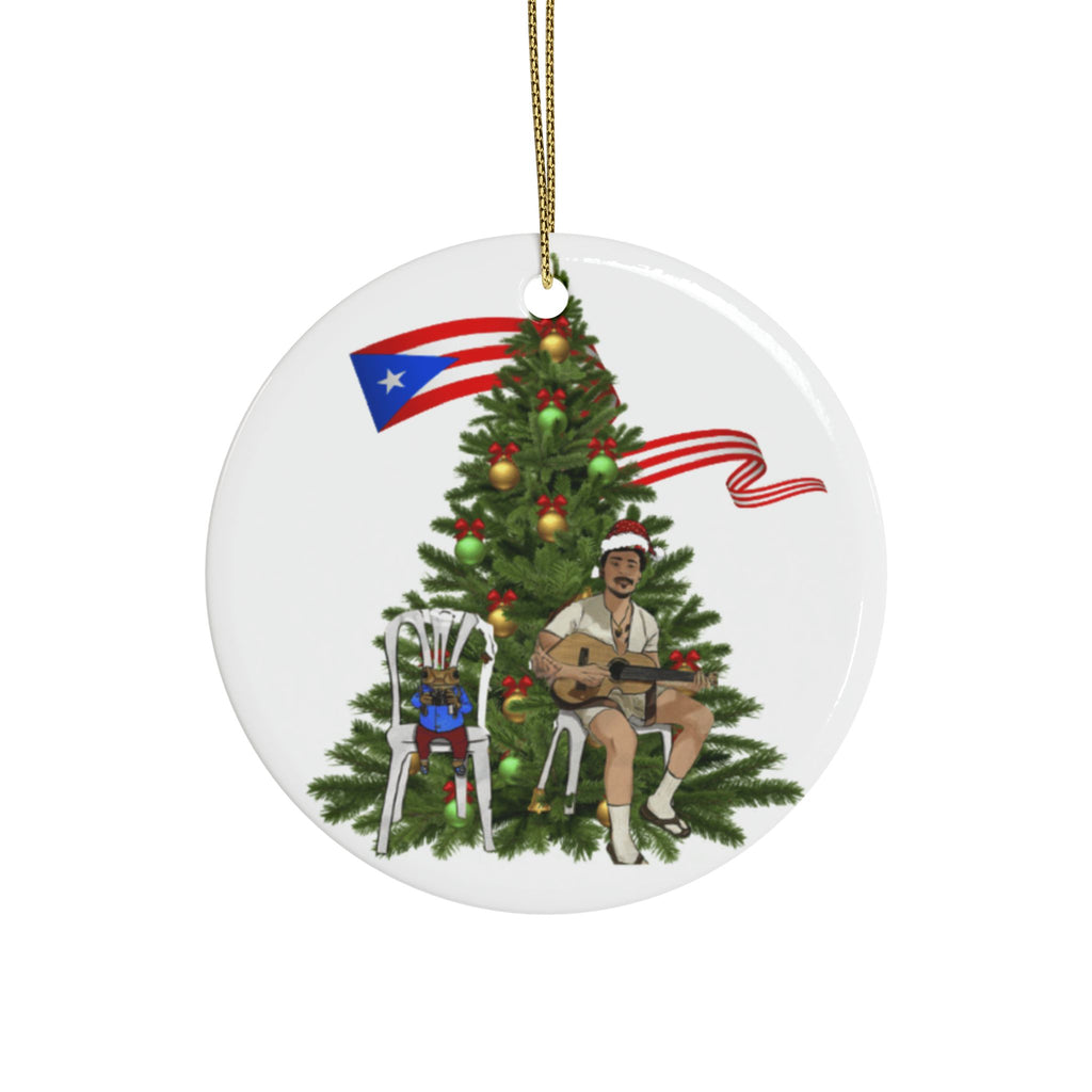 Puerto Rican Christmas Ornament Coquí & Palm Tree Ornament  Festive Tree with Guitarist Ceramic Heart Ornament