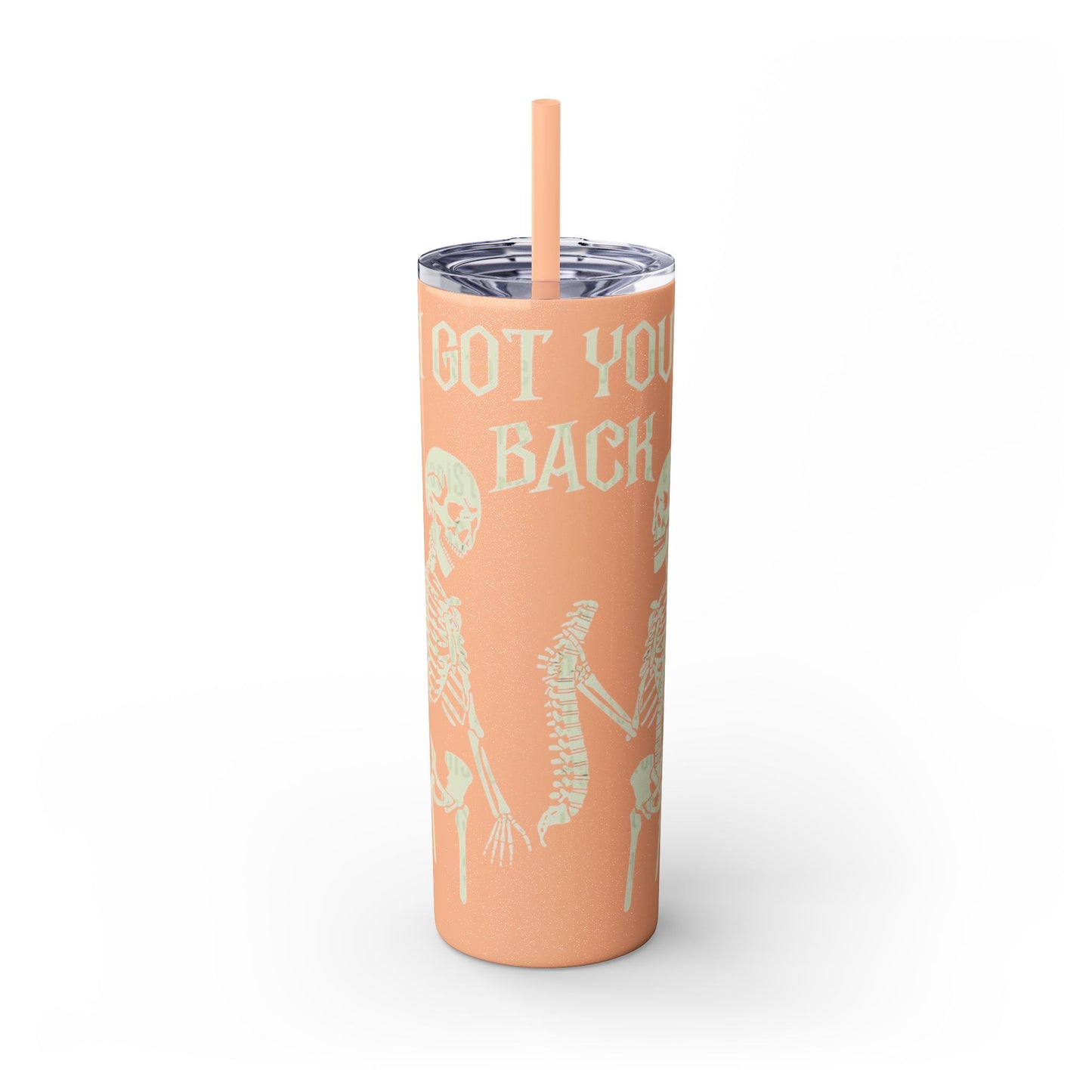 Halloween Skeleton-Themed Tumbler, Got Your Back Drinkware, I Got Your Back Skinny Tumbler, Cute Gifts for Halloween, Fun Vibes for Parties