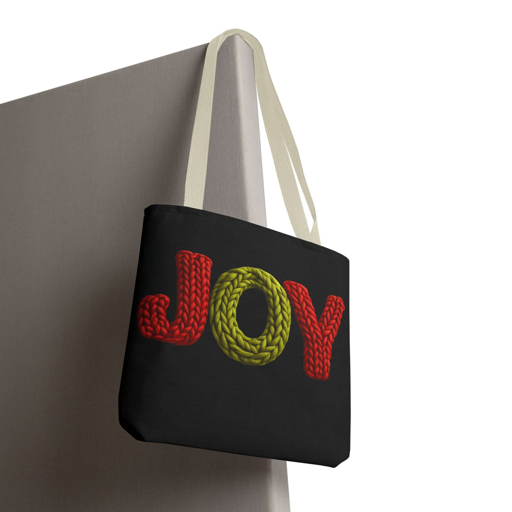 Christmas Tote Bag  Festive Holiday DesigJoy Knit Tote Bag  Colorful 'JOY' Yarn Design, Cozy Holiday Gift Tote