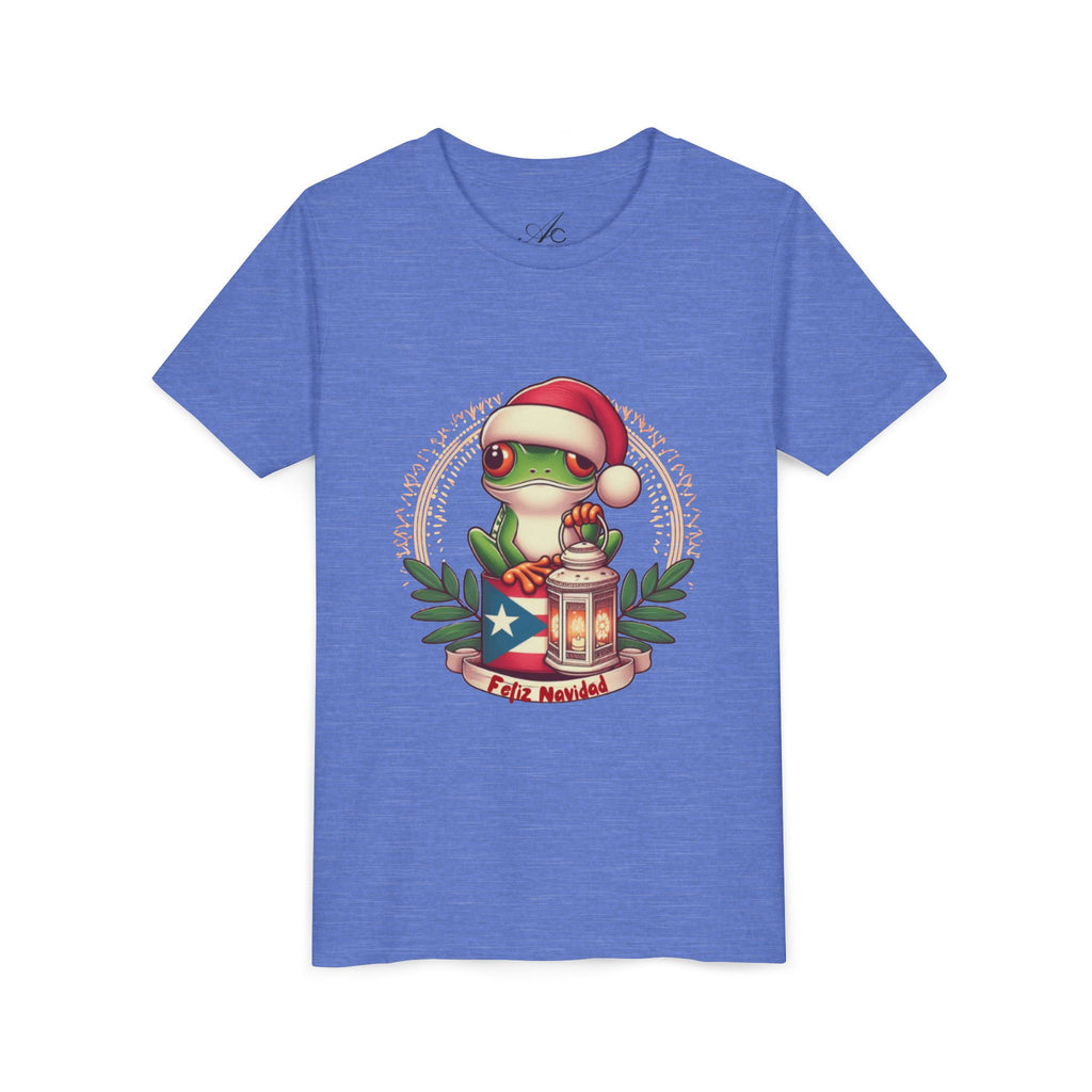 Kids Tee Cute Frog with Puerto Rican Flag & Lantern (Feliz Navidad)