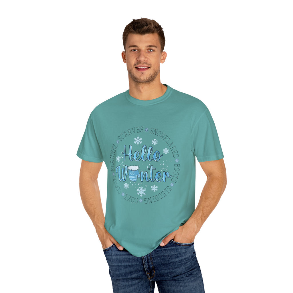Hello Winter T‑Shirt  Cozy Snowflake Holiday Tee Christmas T-Shirts and Sweatshirts Collection