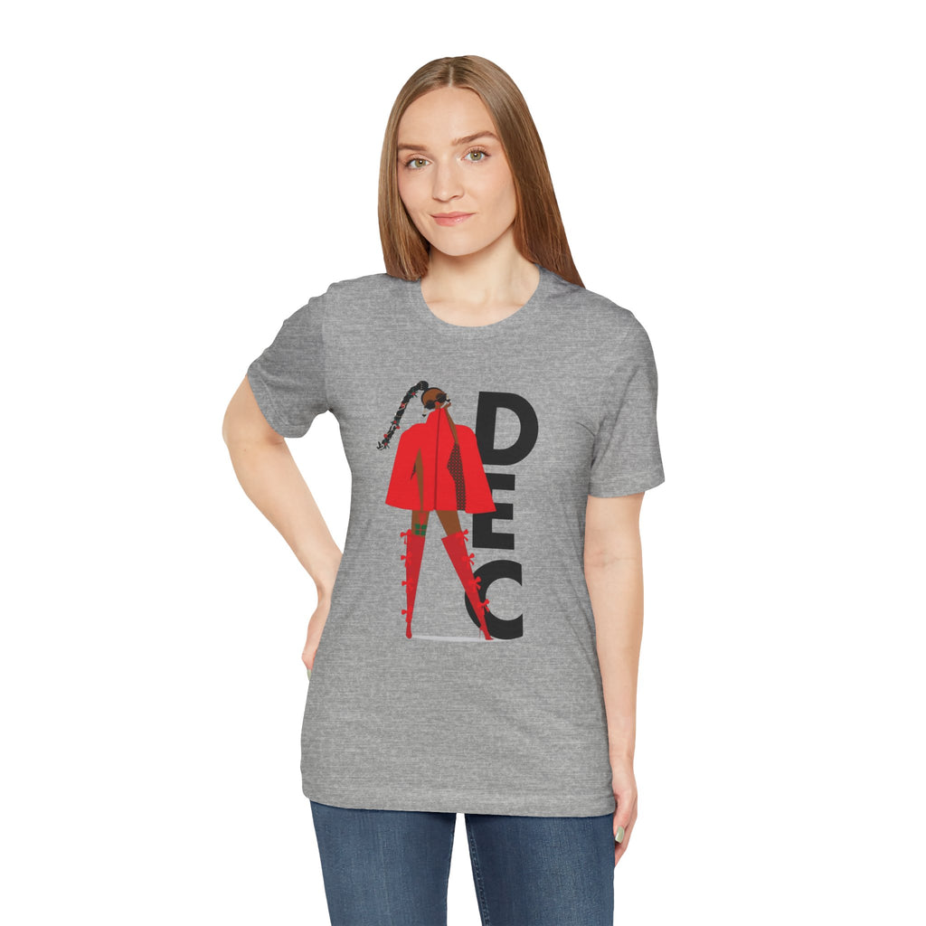 December Fashion Tee  Red Coat Model Graphic Shirt