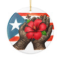 Puerto Rican Hibiscus & Coquí Hands (Round Decorative Hanging)