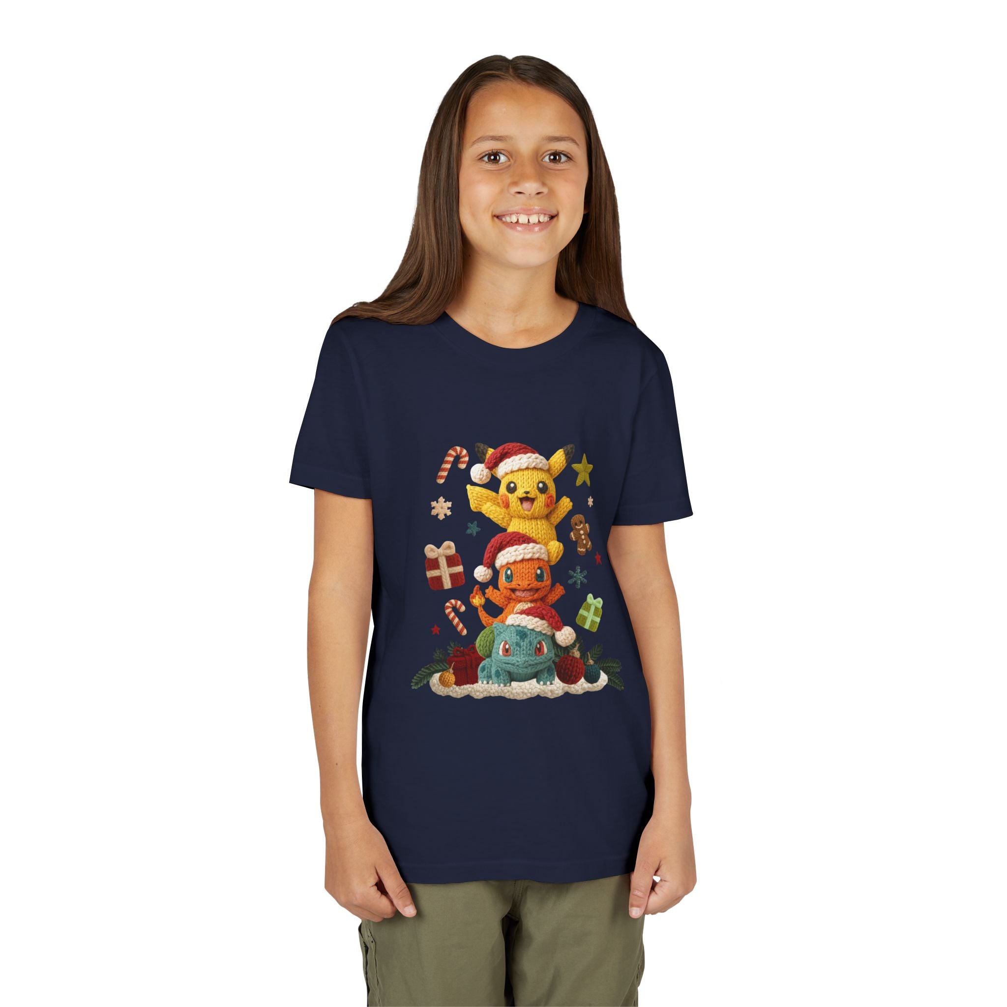 Kids Holiday Tee  Cute Stacked cartoon Characters Christmas Design
