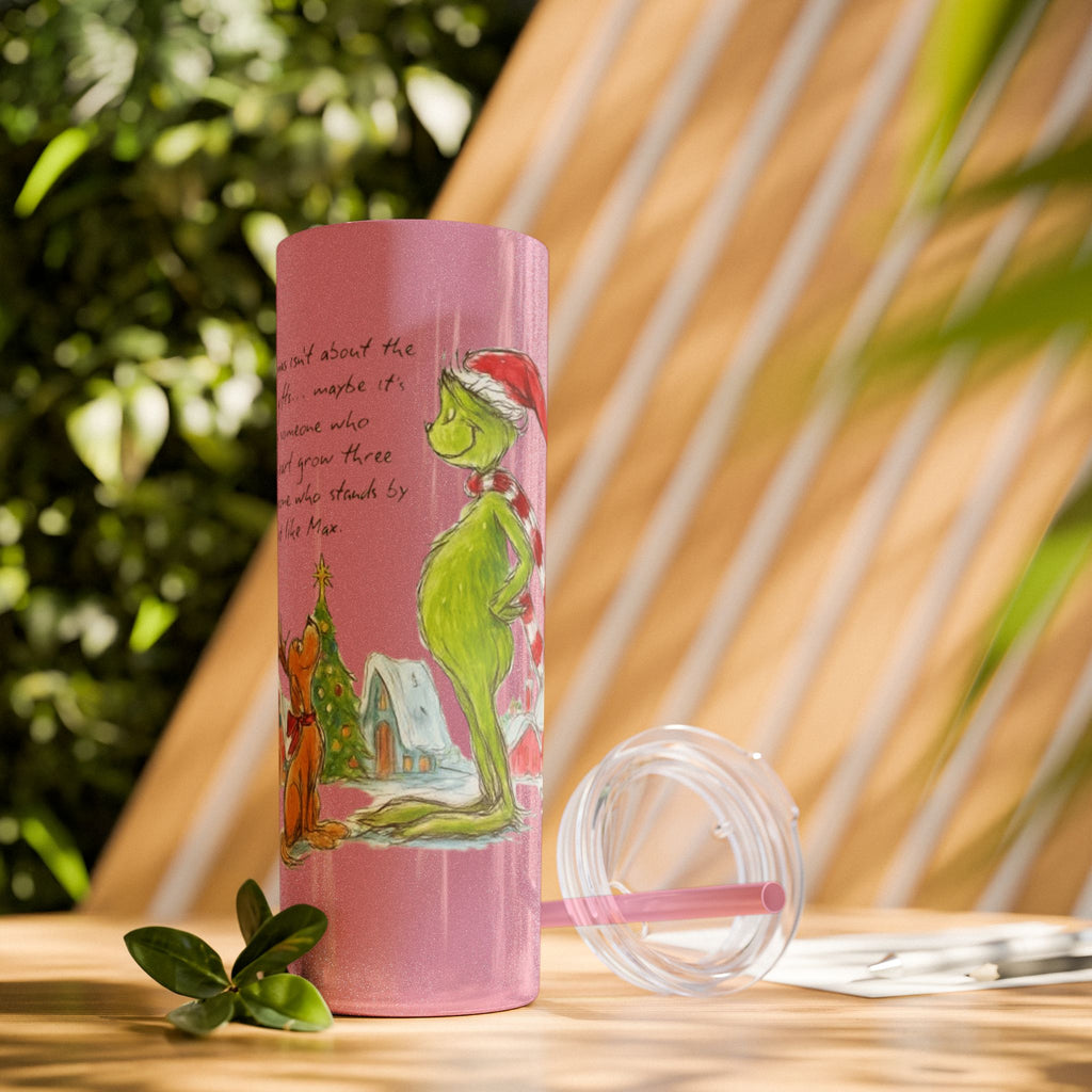 Grinch Christmas Skinny Tumbler with Straw — Dr. Seuss Holiday Quote Design, 20oz Christmas Mugs Collection