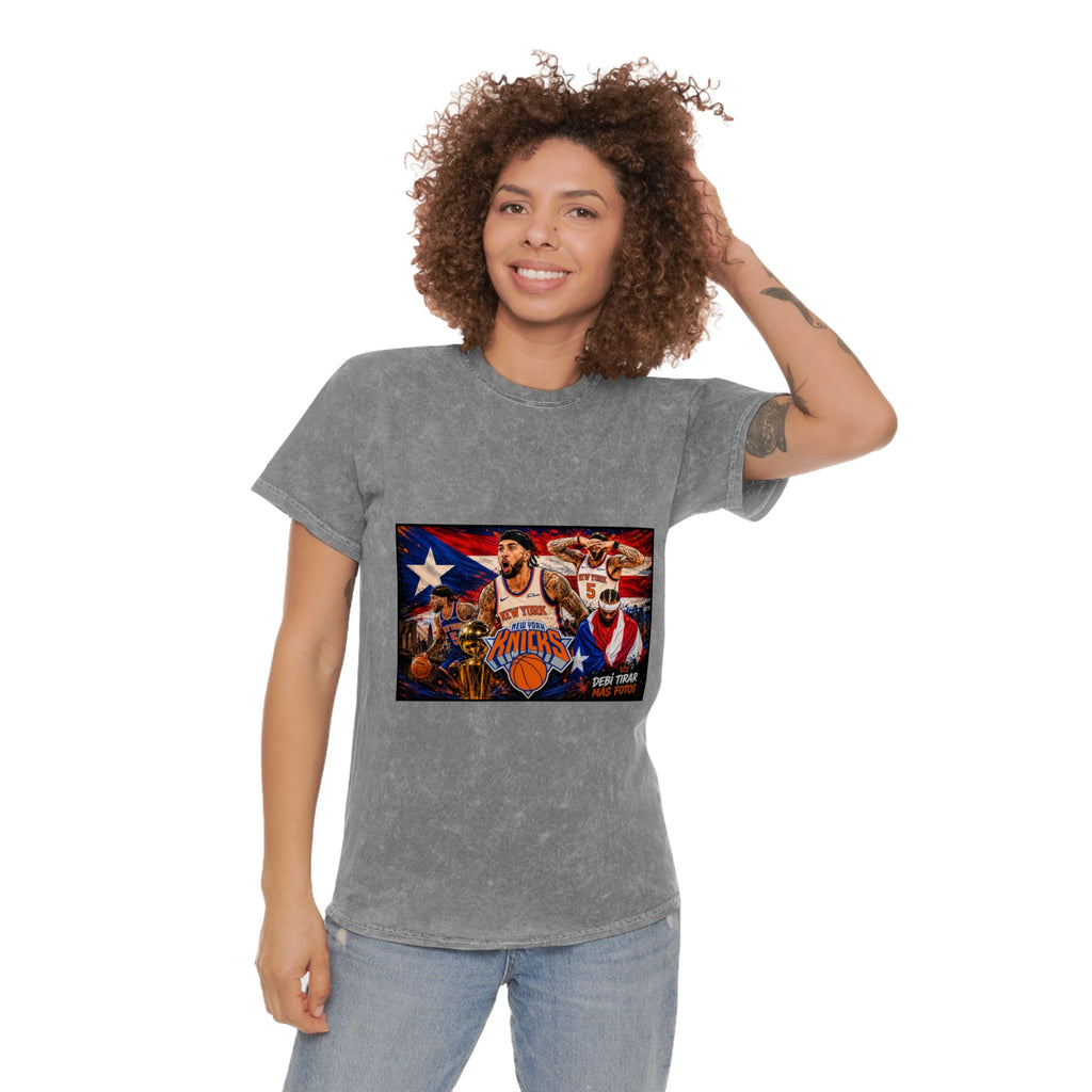 Mineral Wash Tee — Vintage Basketball Collage (Puerto Rico Flag)