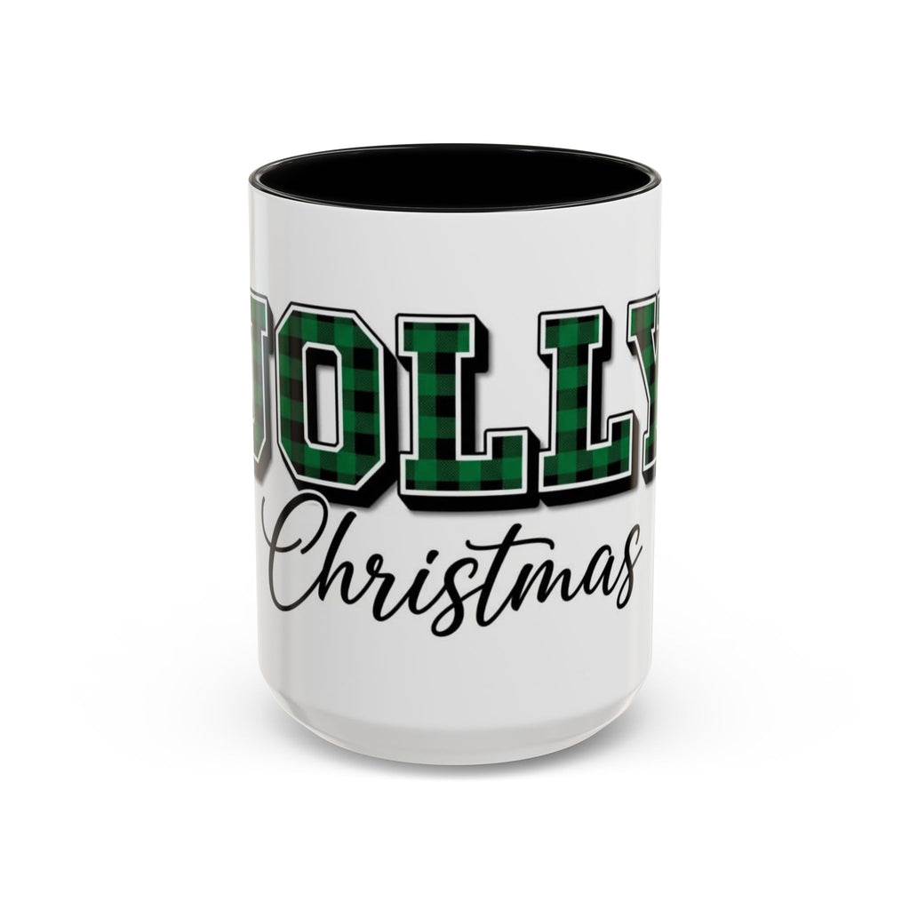 Holly Christmas Accent Coffee Mug — Green Plaid Holiday Gift (11/15oz)