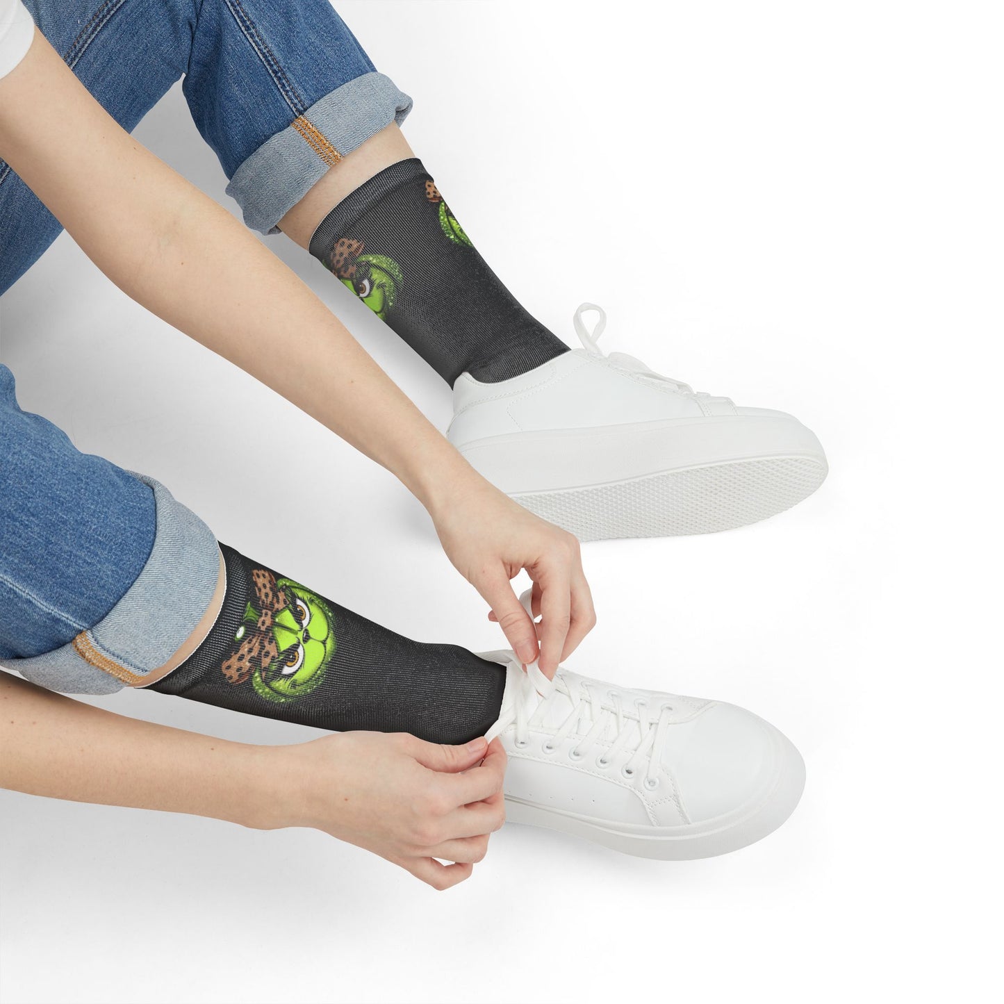 New Christmas Sock Collection! Green Pumpkin Witch Jack-O'-Lantern Crew Socks