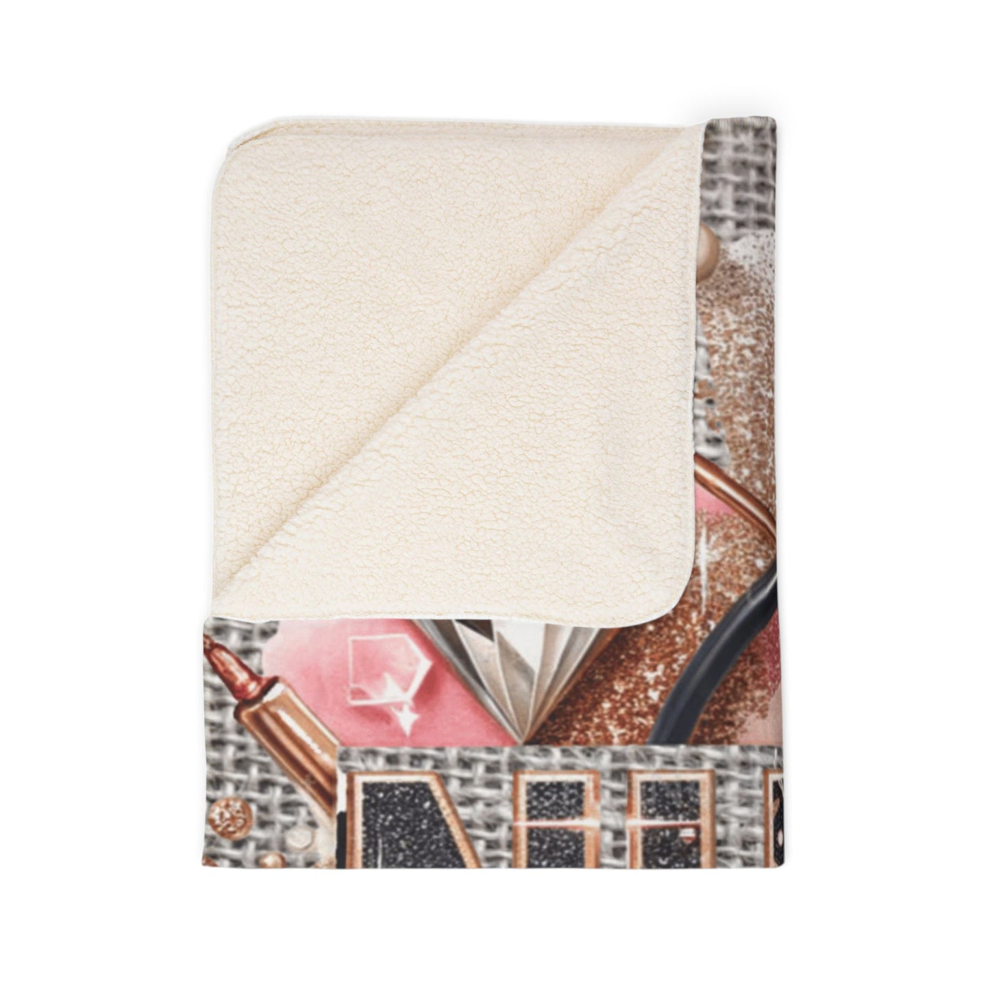 Nurse Fleece Sherpa Blanket — Pink Glam Stethoscope & Roses Cozy Throw