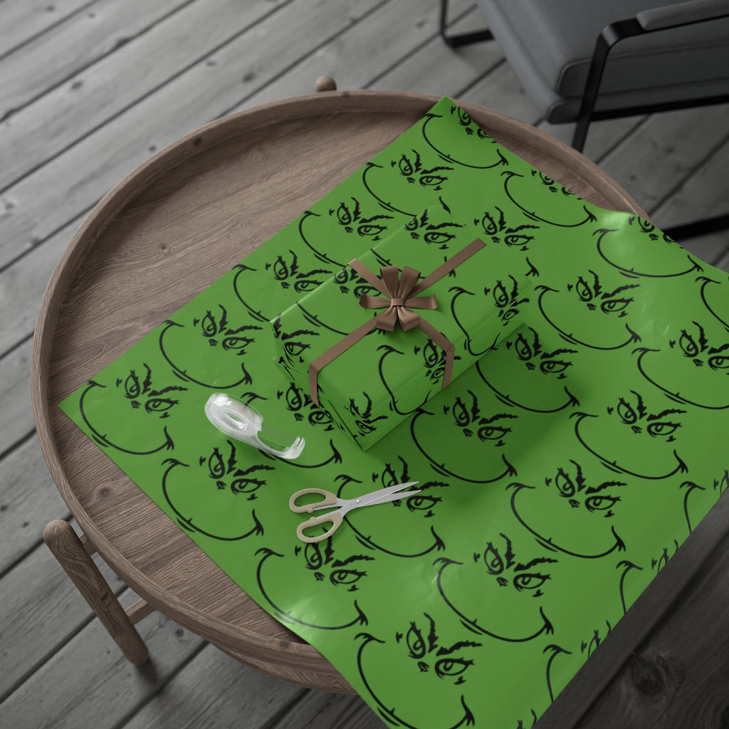 The Grench Wrapping Paper Roll  Green Tribal Swirl Gift Wrap (Holiday & Birthday)