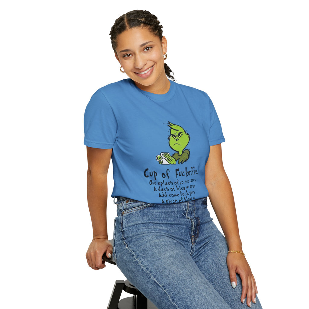 Holiday Graphic Tees  Cozy Festive Wear Funny Grinch-Inspired Unisex T-Shirt Cup of Fuckoffee