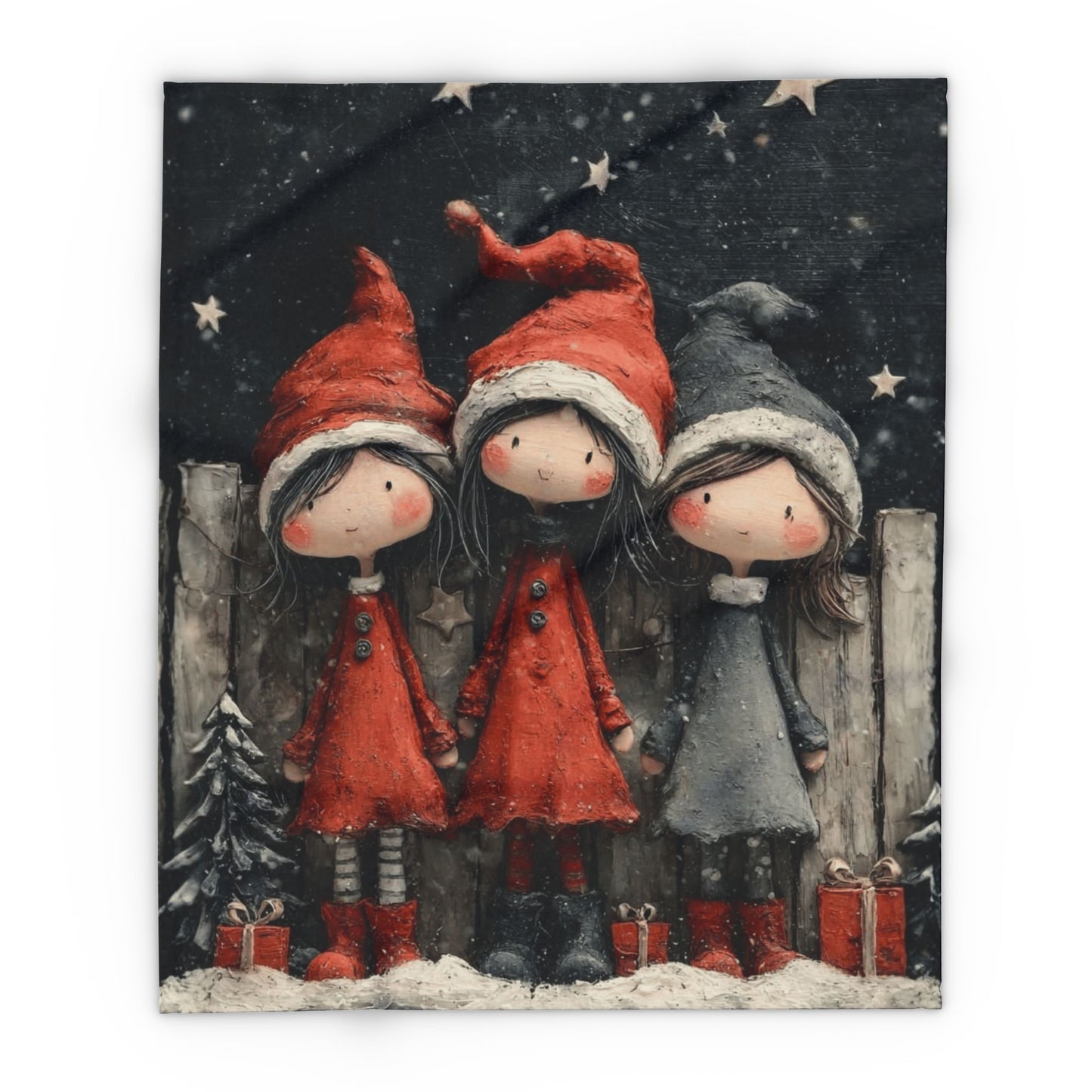 Holiday Girls Fleece Blanket — Cute Christmas Elf Trio Winter Throw
