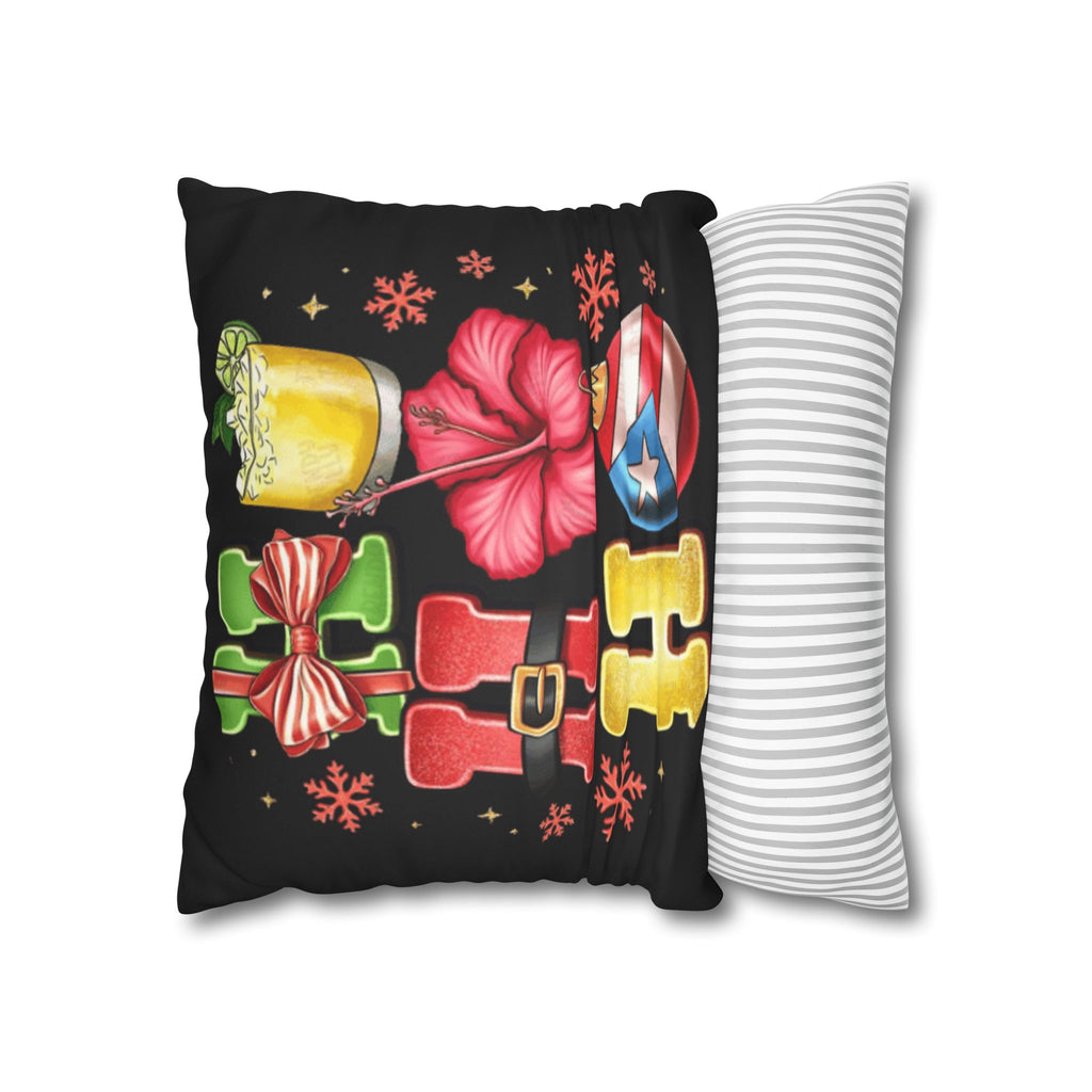 Holiday HOHO Pillow Cover  Puerto Rico Ornament, Hibiscus & Coquito Christmas Throw Pillowcase