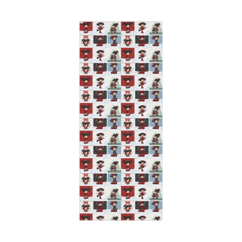 Festive Wrapping Paper Gift Wrap Papers - Cute Holiday Girl Patterned Wrapping Paper Rolls (Snow, Red Bows)