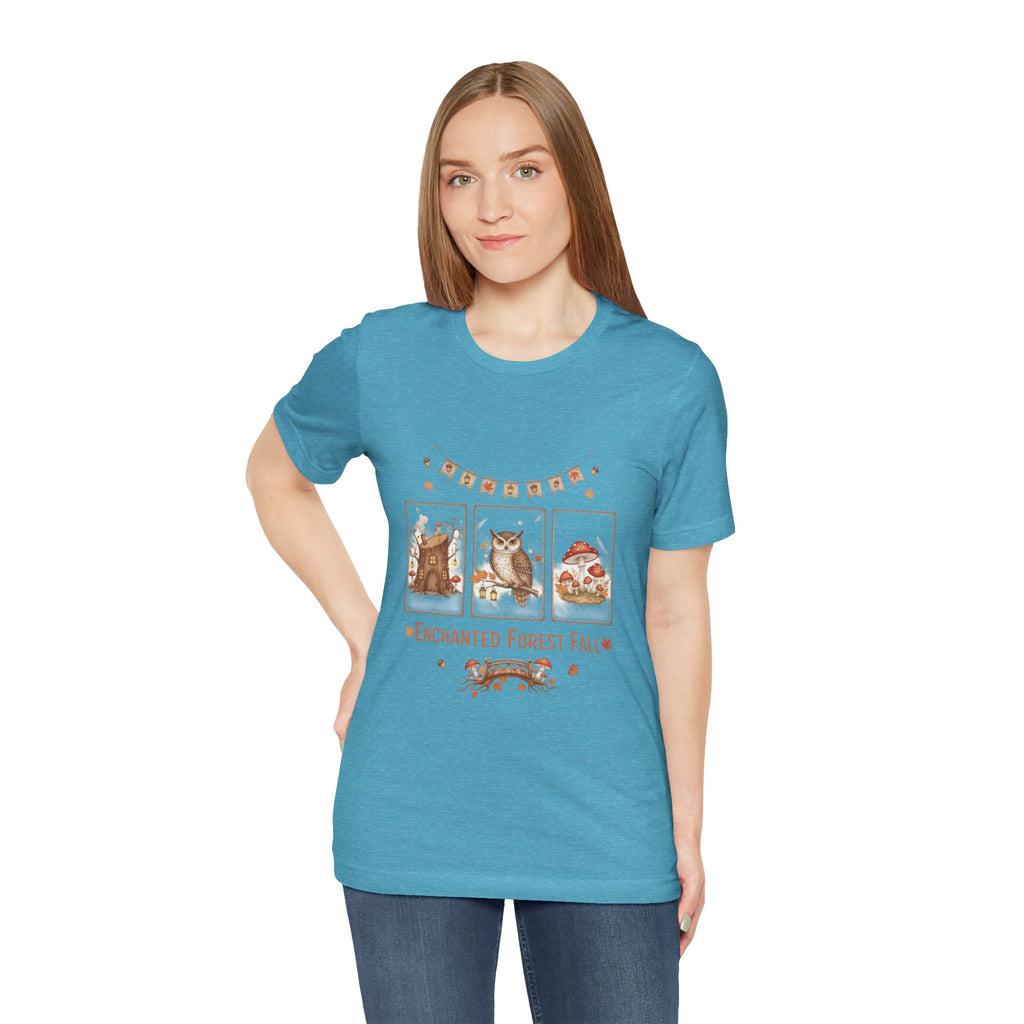 Enchanted Forest Fall Tee, Cute Owl Shirt, Autumn Graphic Tee, Nature Lover Gift, Cozy Fall Apparel, Wildlife T-Shirt, Unisex Fall Top