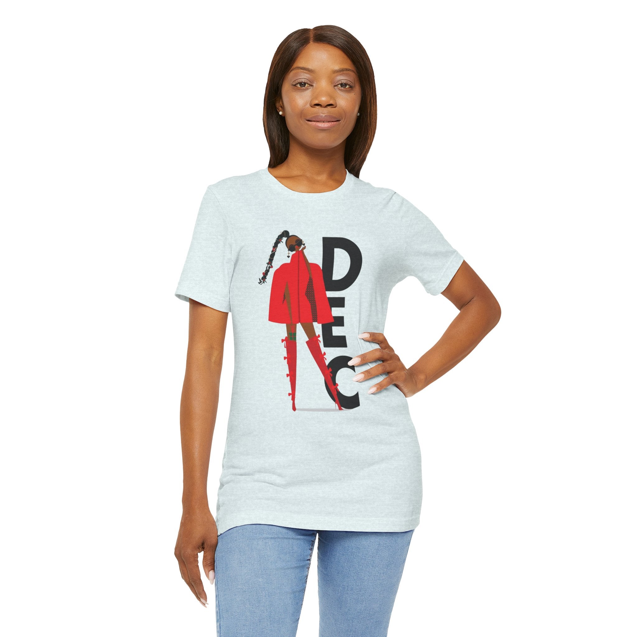 December Fashion Tee  Red Coat Model Graphic Shirt