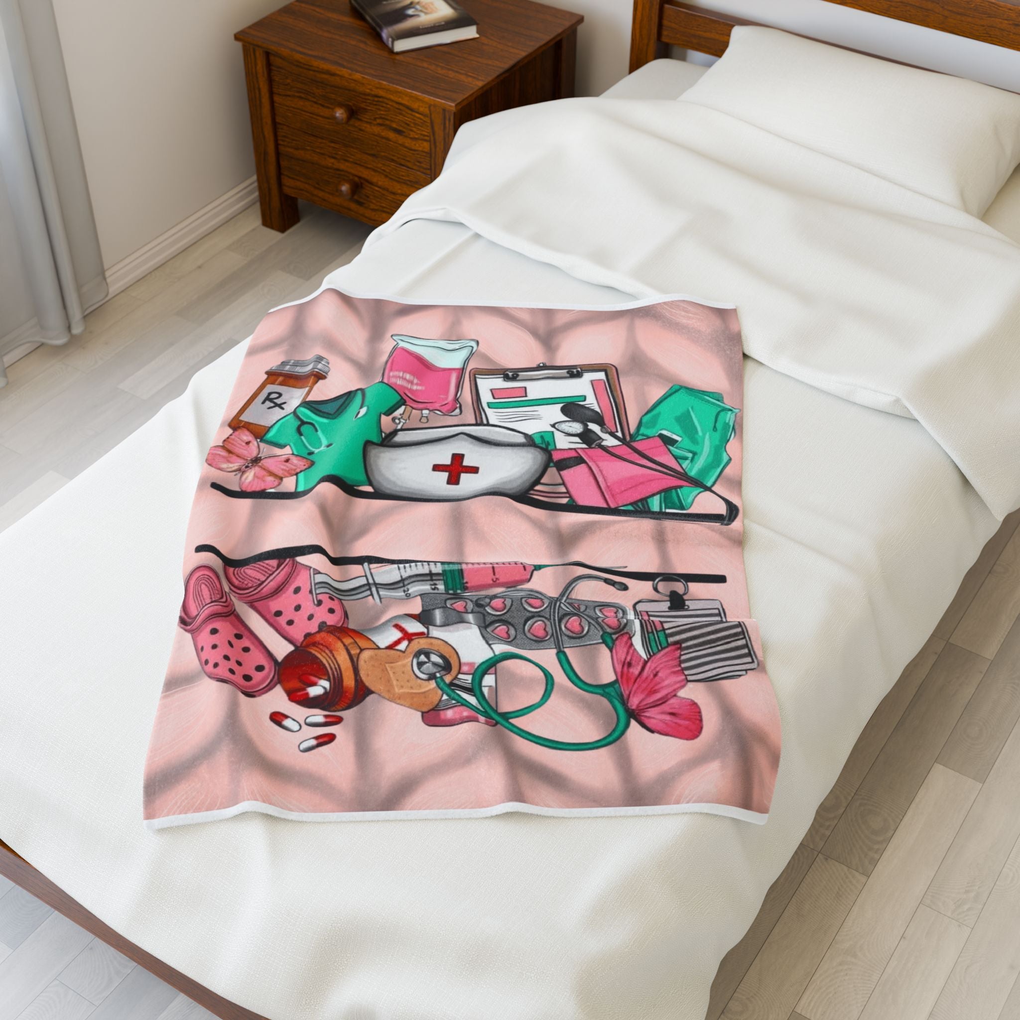 Nurse Essentials Velveteen Plush Blanket — Cute Medical Supplies Throw for Nurses & Caregivers