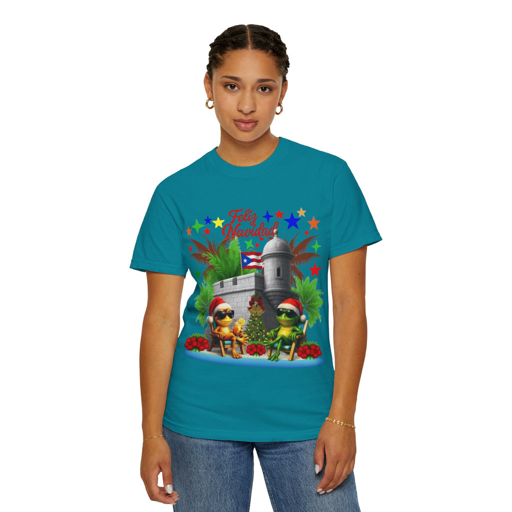 Feliz Navidad Puerto Rico T-Shirt  Castillo & Coquí Holiday Tee Puerto Rico Navidades