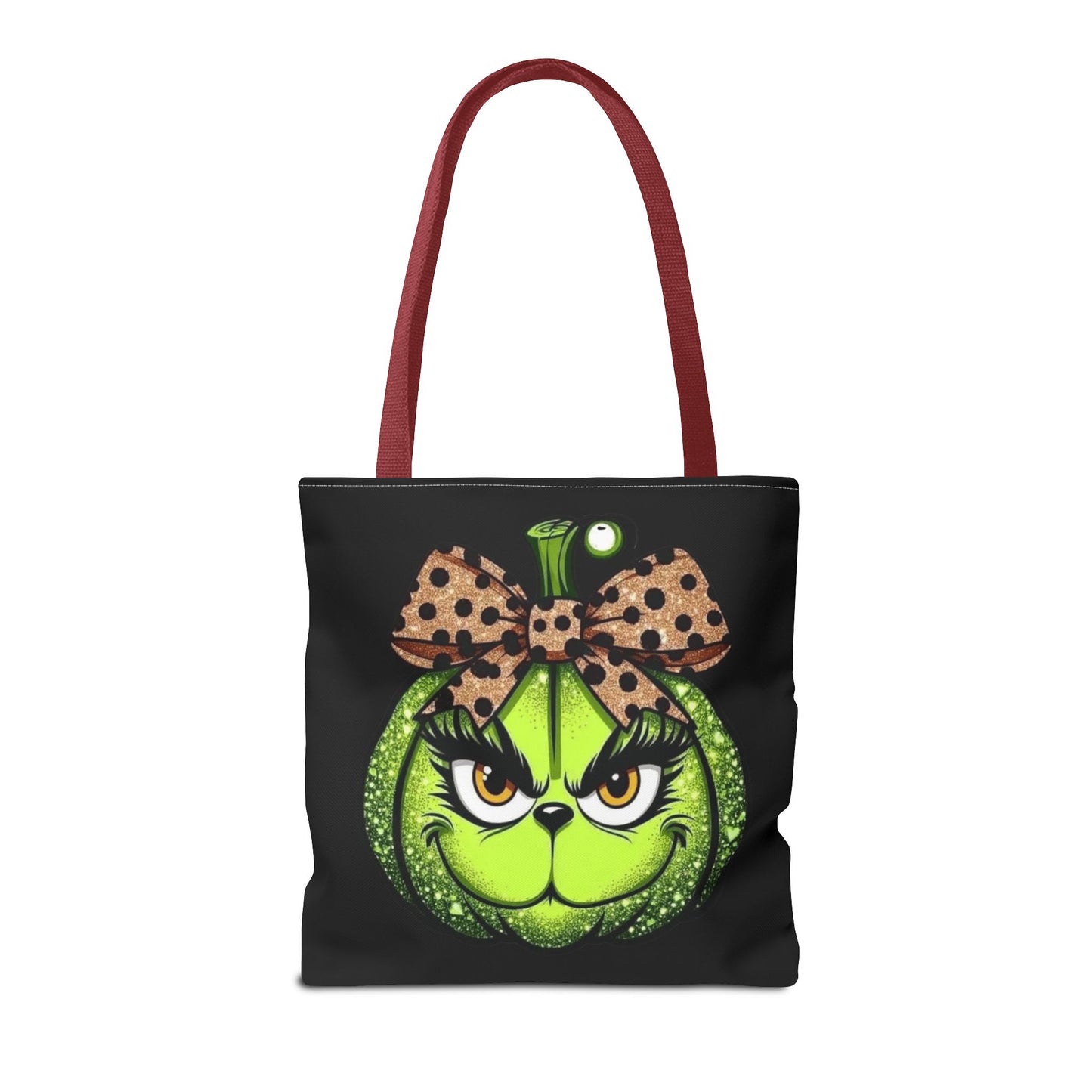 Grinch-Inspired Tote Bag with Polka Dot Bow Christmas Tote Bag Festive Holiday Design