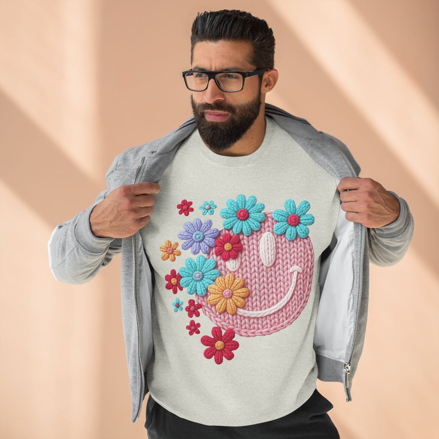 Floral Knit Smile Sweatshirt Cozy, Unbothered