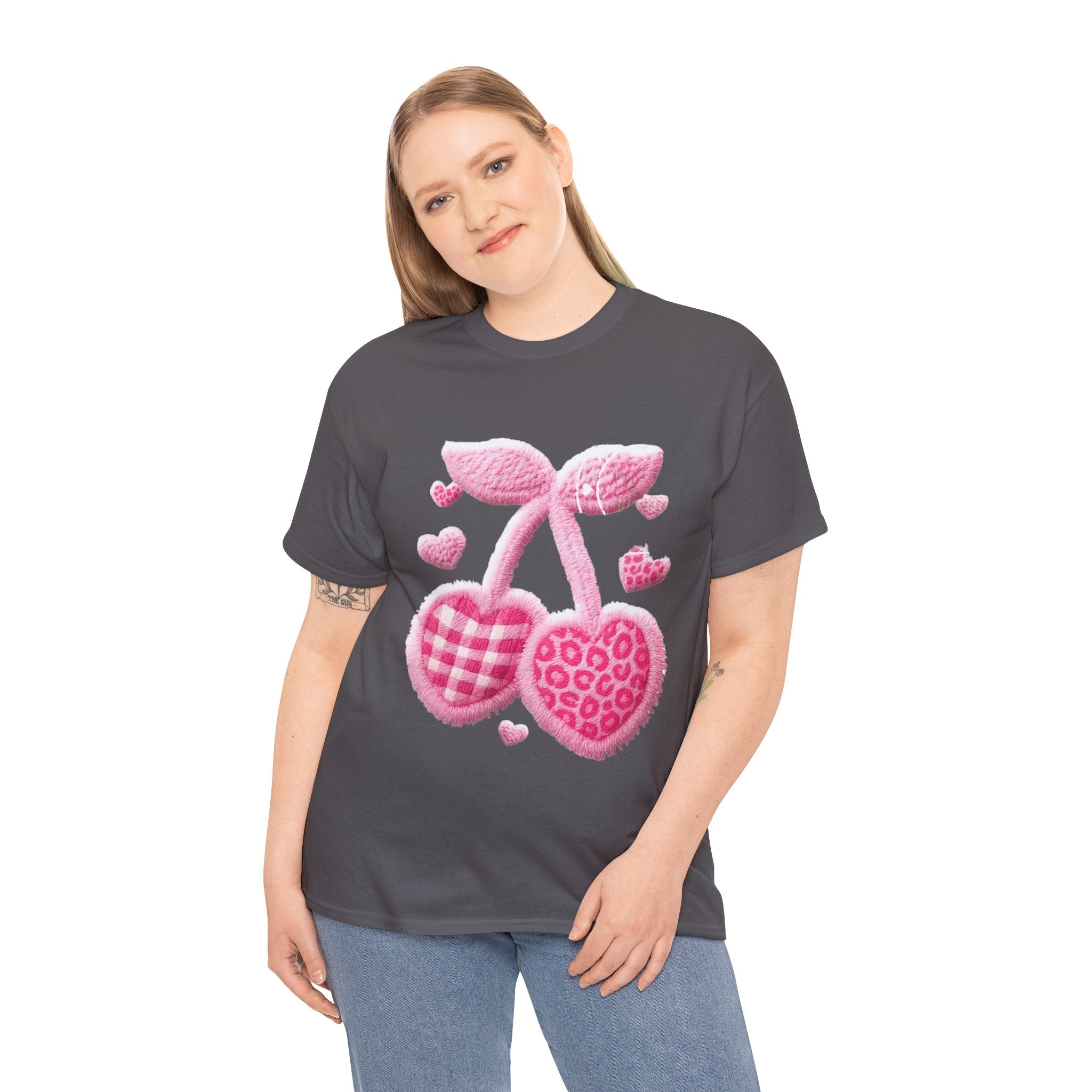 Pink Heart Cherries Tee  LOVE Graphic Valentine T-Shirt
