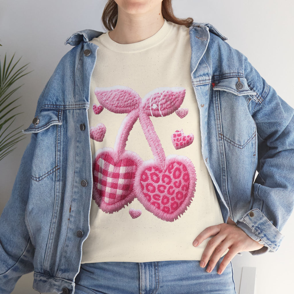 Pink Heart Cherries Tee  LOVE Graphic Valentine T-Shirt