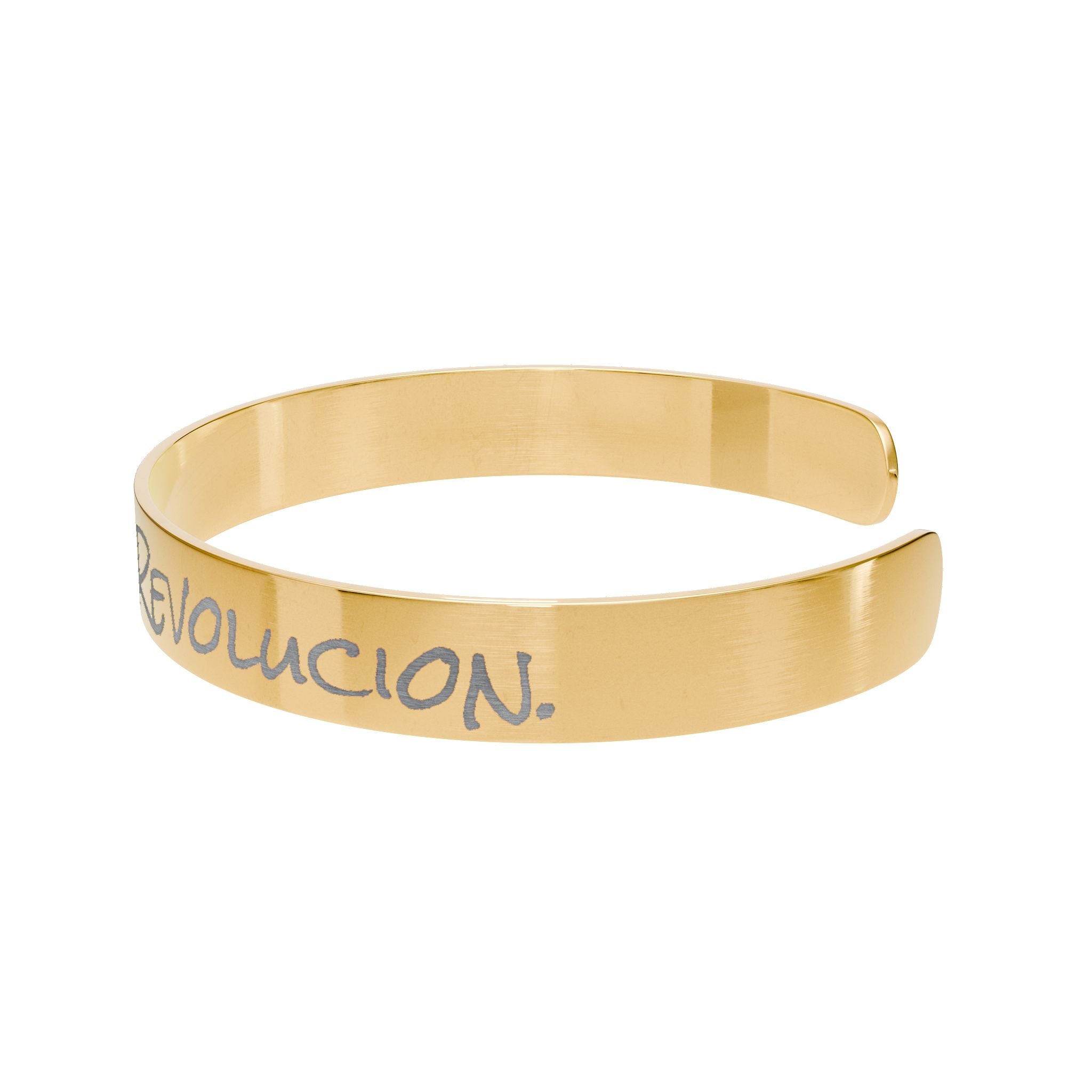 Engraved Cuff Bracelet — Personalized Spanish Script "Se Tu Propia Revolución"