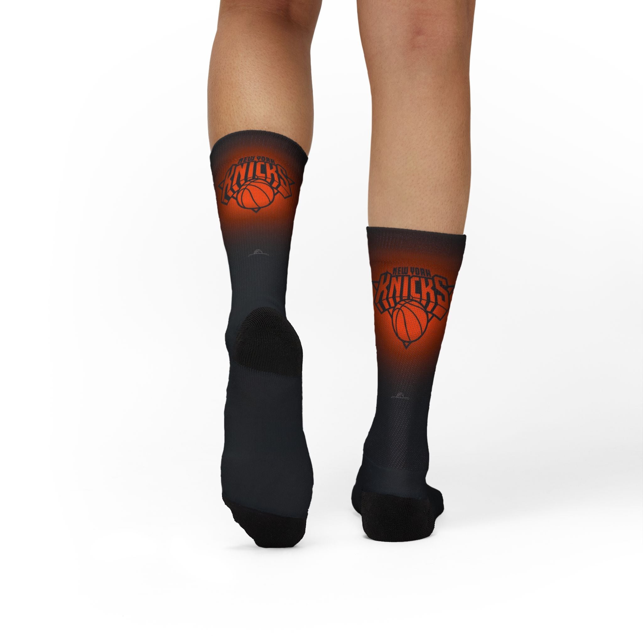 Basketball-Inspired Pattern Crew Socks — Retro Sports Sublimation Socks — Orange Gradient Crew Socks for Fans