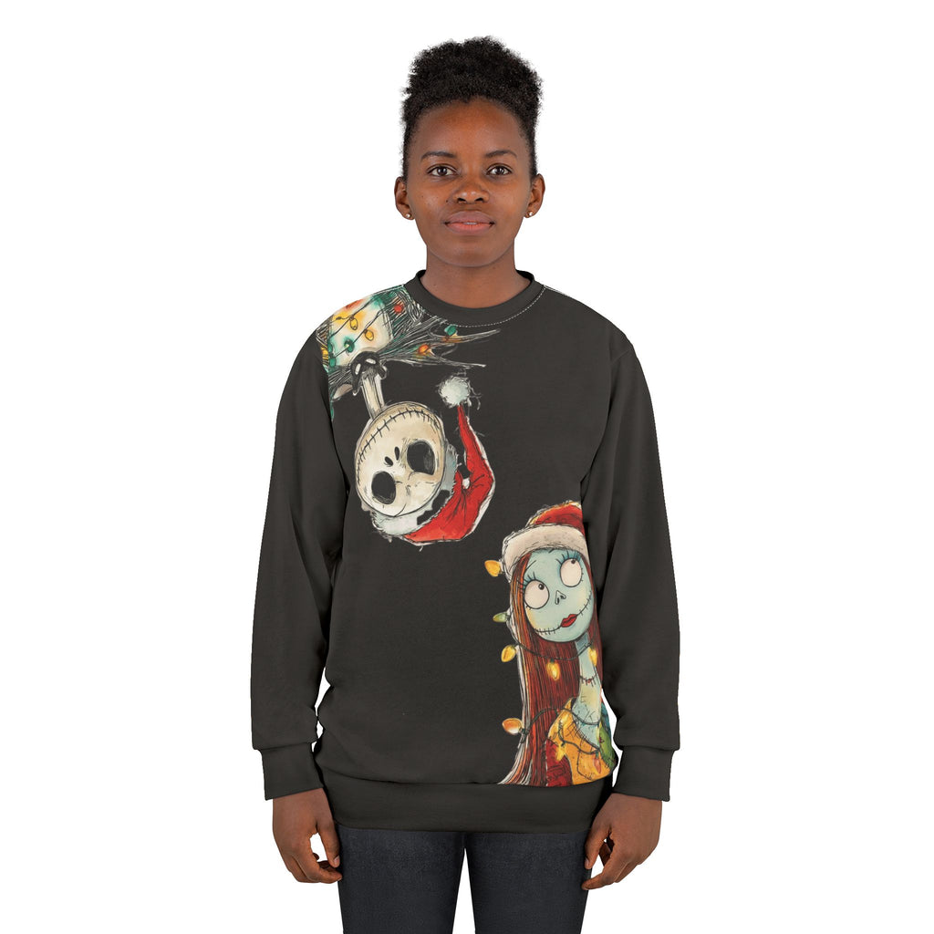 Gothic Christmas Sweatshirt — Festive Jack & Sally Holiday Crewneck cartoon-style Christmas artwork