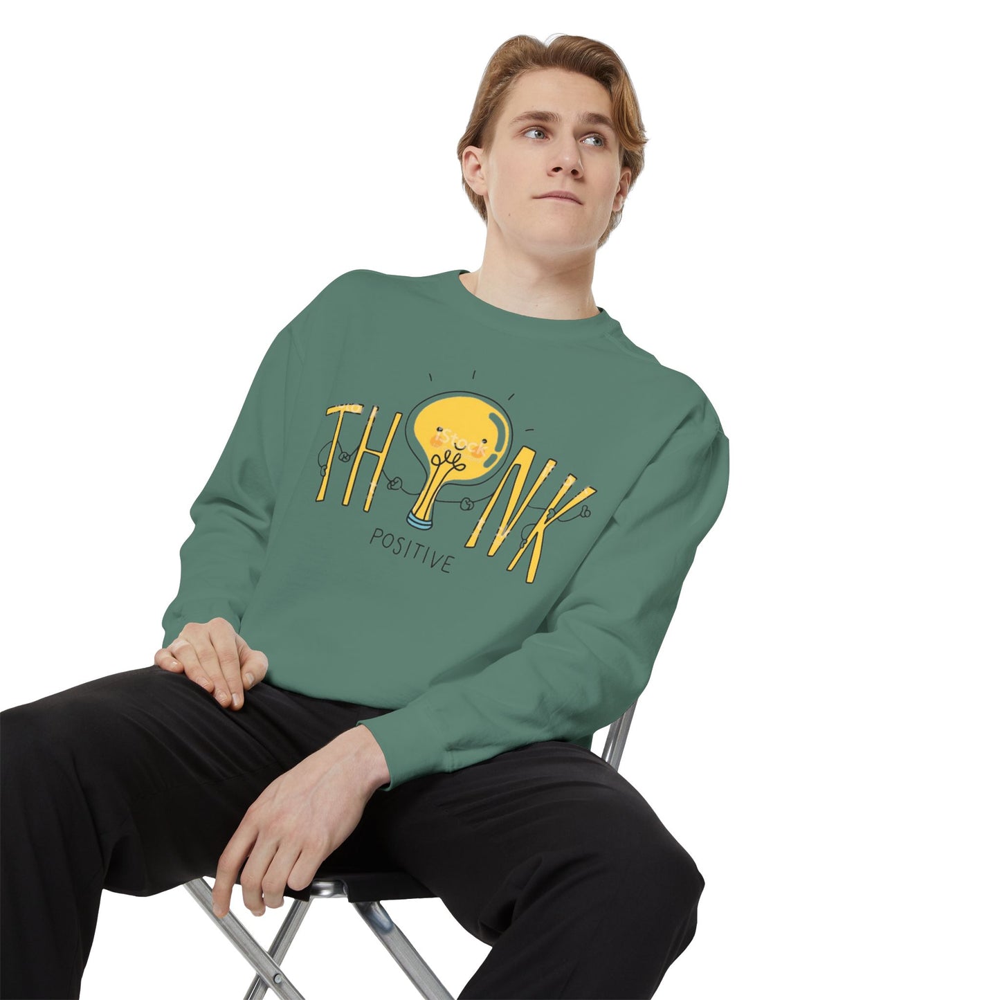 Think Positive Sweatshirt  Cute Lightbulb Graphic Positive Vibes Crewneck