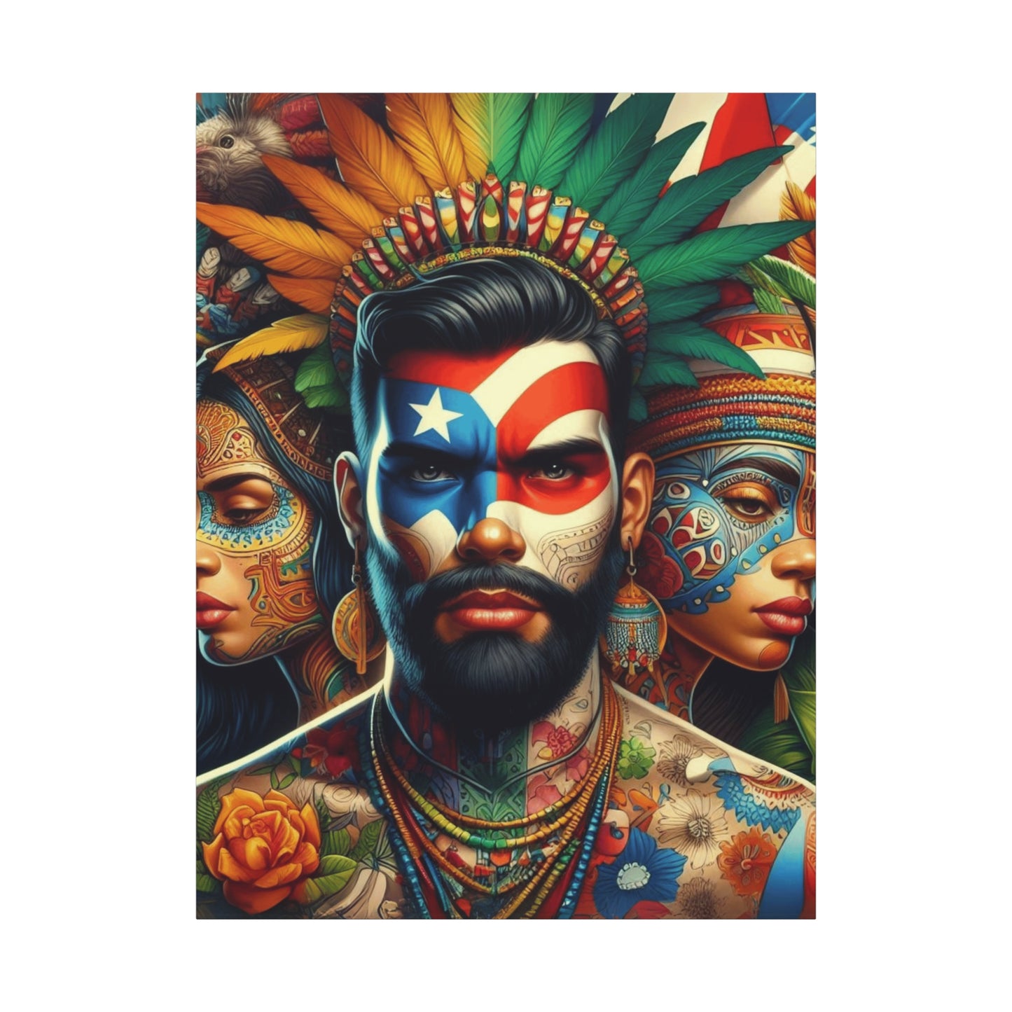 La Isla del Encanto Taíno Symbol Design Vibrant Cultural Art Canvas Print, Wall Decor, Home Decoration, Unique Artwork, Bohemian Style, Gift for Art Lovers