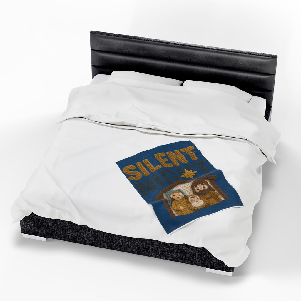 Silent Night Nativity Velveteen Plush Blanket  Cozy Christmas Baby Jesus Manger Throw