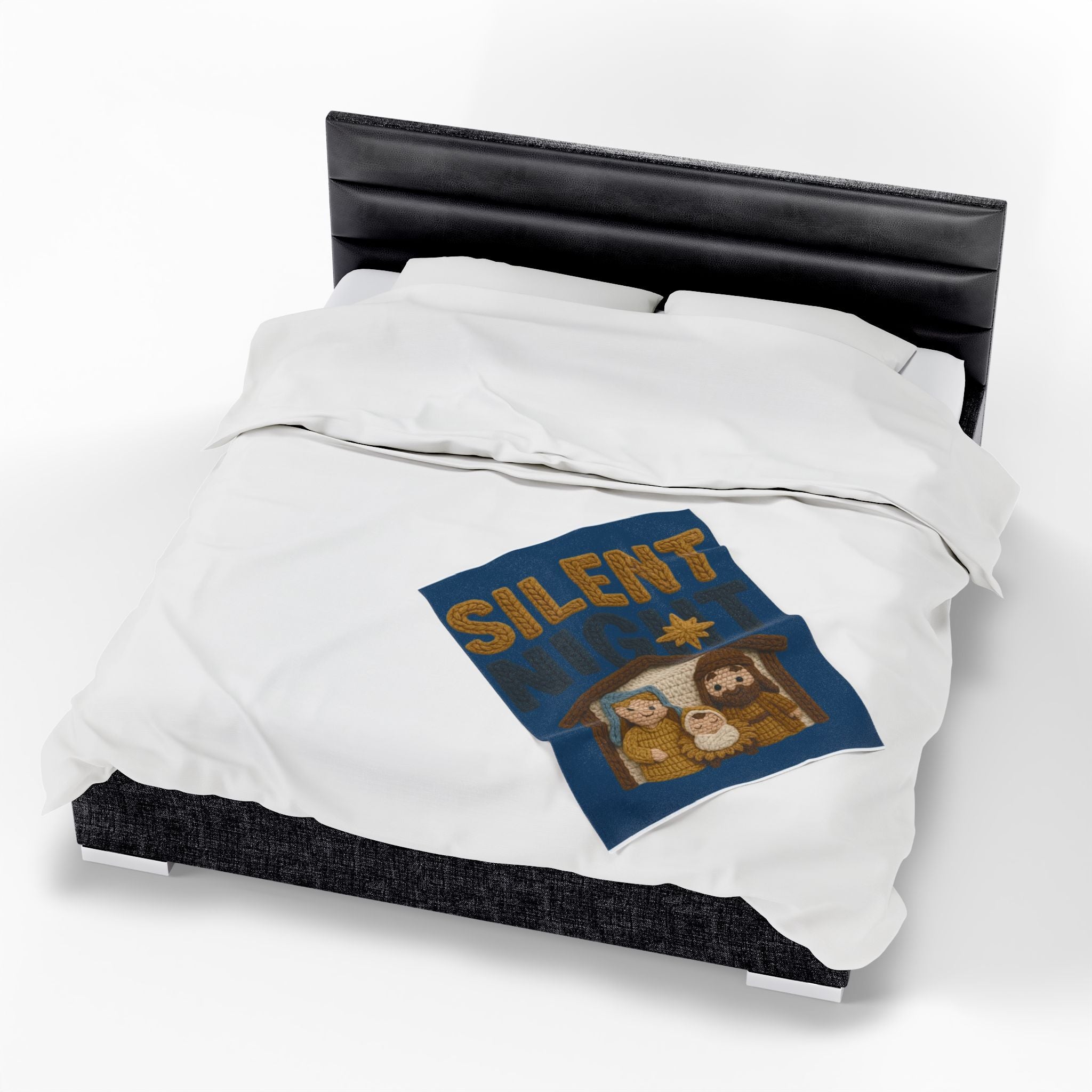 Silent Night Nativity Velveteen Plush Blanket  Cozy Christmas Baby Jesus Manger Throw