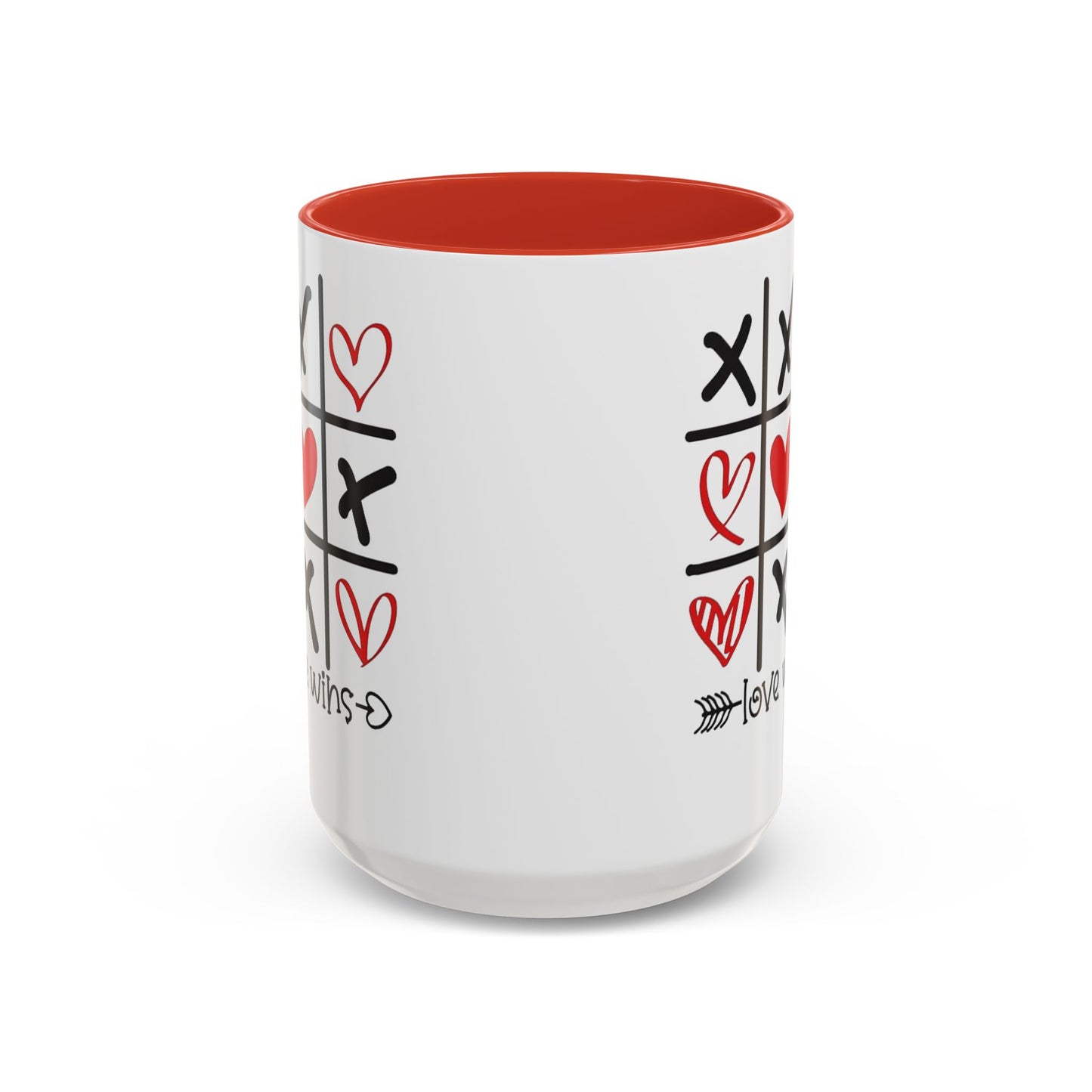 Love Wins Tic-Tac-Toe Heart Accent Coffee Mug — Romantic Valentine 11/15oz