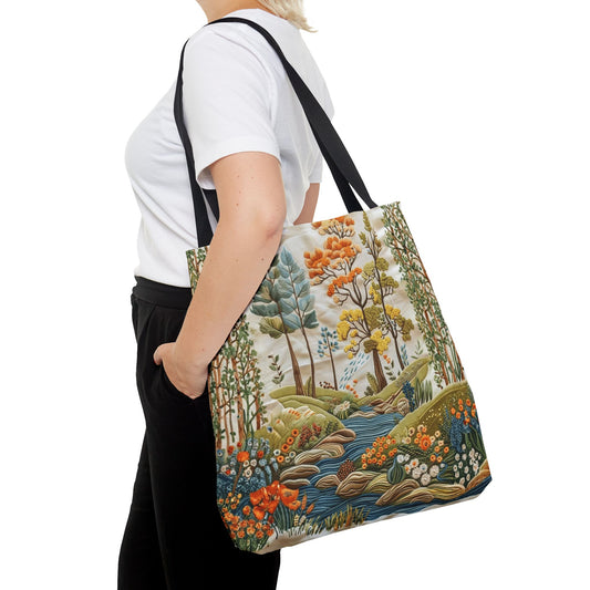 Scenic Meadow Tote Crochet-Decorated Tote Bags