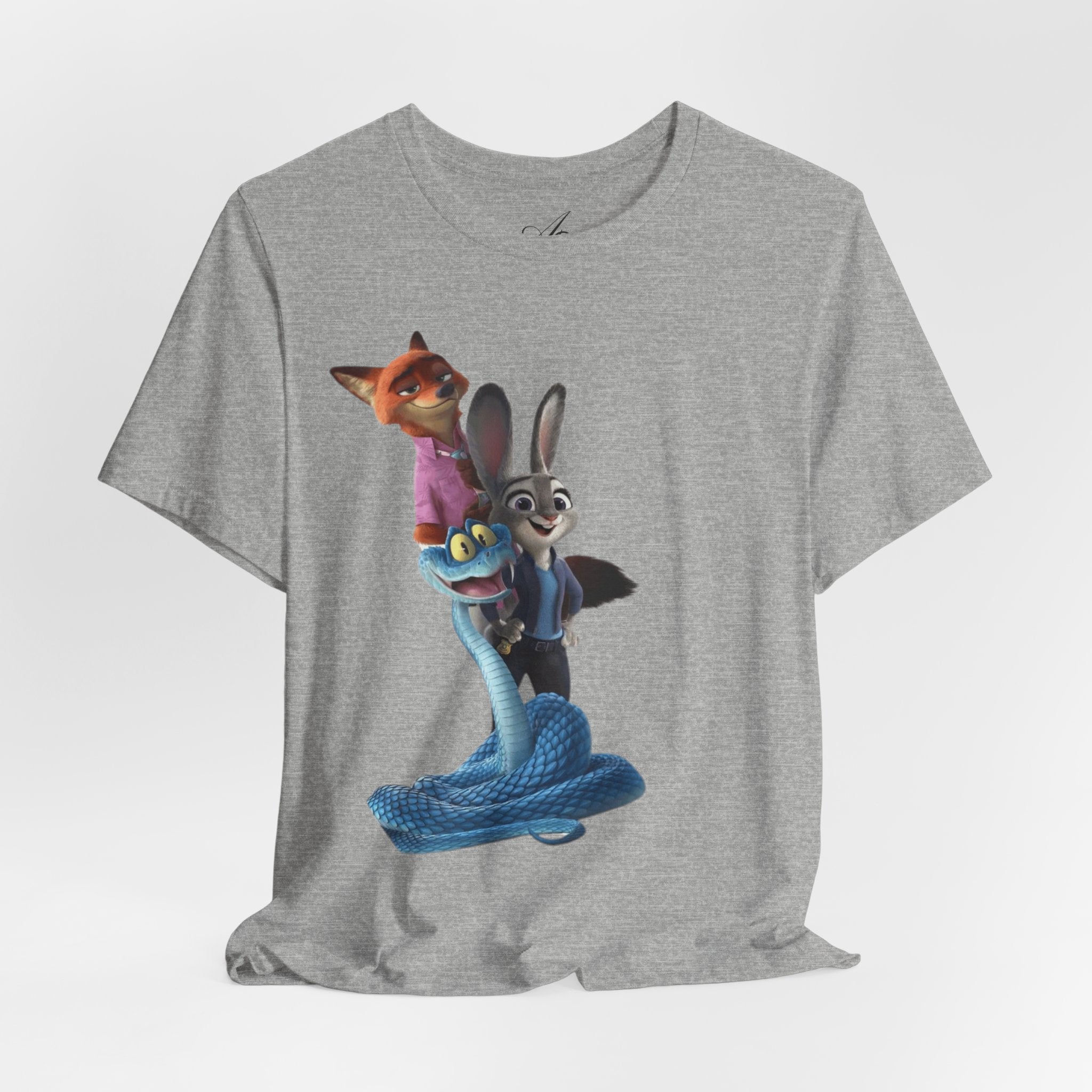 Animated Character Tee — Cute Fox & Bunny Stack Graphic T-Shirt  cartoon-style Christmas artwork